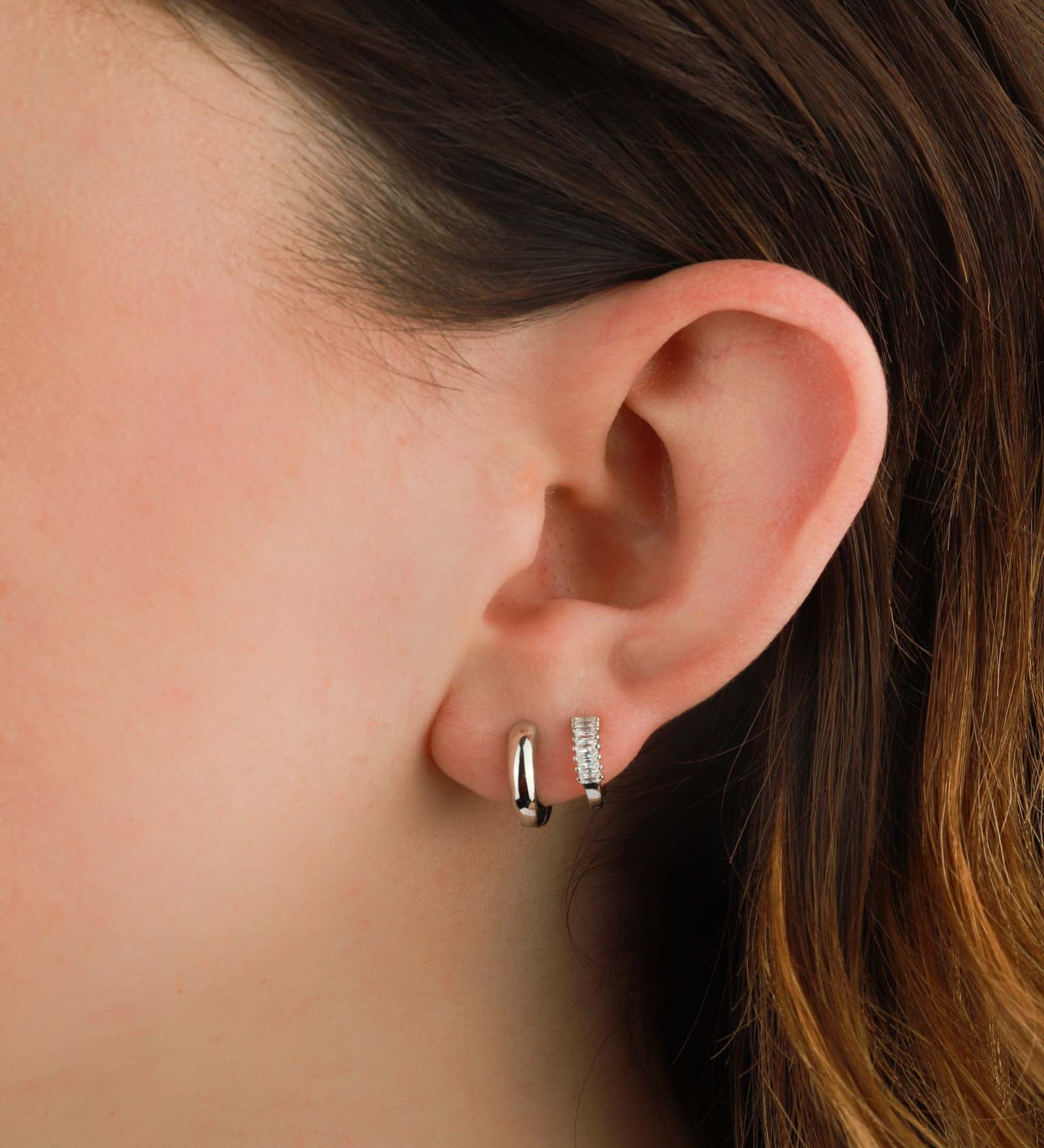 Quiet Icon-Classic Flat Huggies I 12mm-Earrings-Rhodium Plated Sterling Silver-Blue Ruby Jewellery-Vancouver Canada