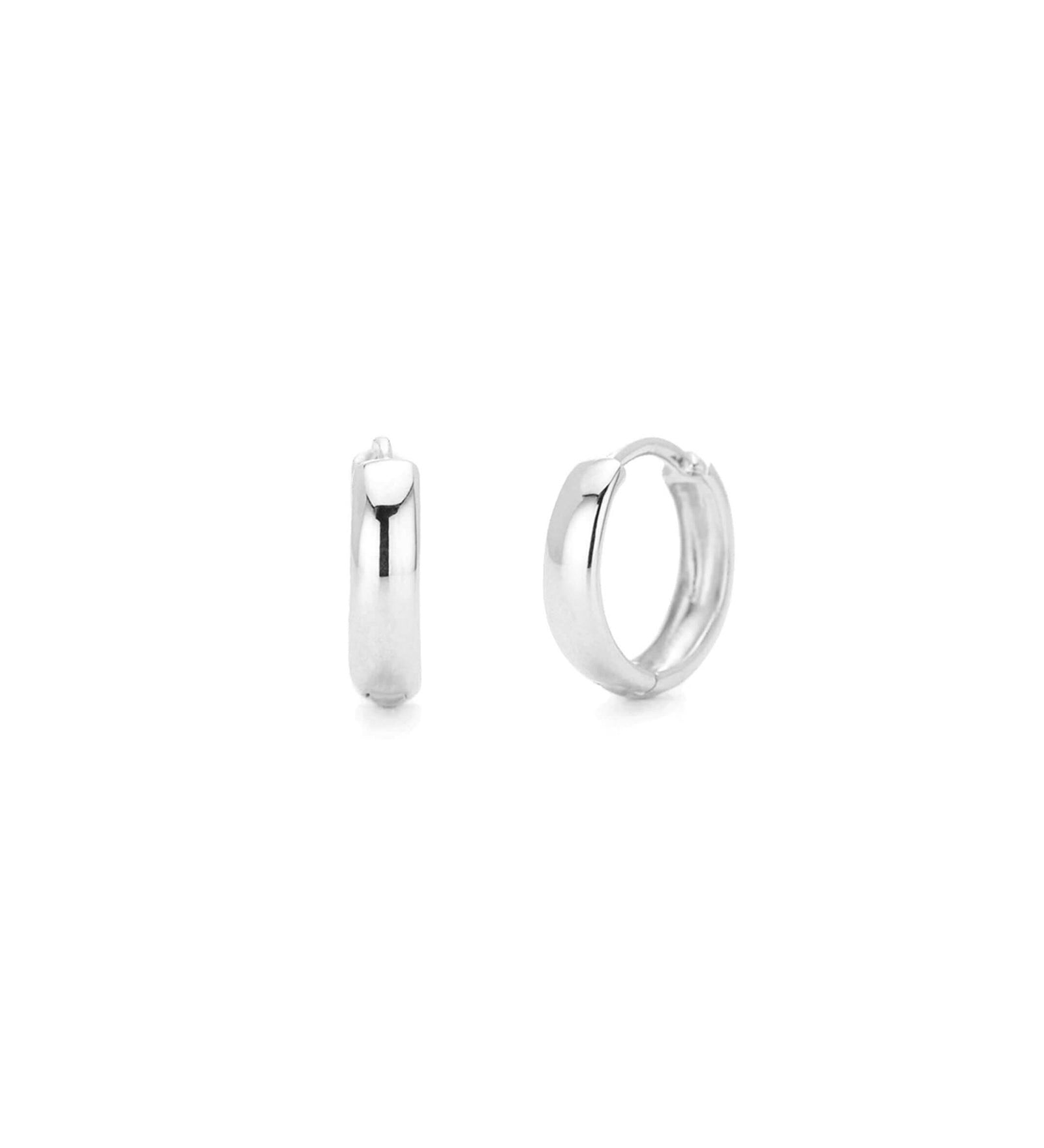 Quiet Icon-Classic Flat Huggies I 12mm-Earrings-Rhodium Plated Sterling Silver-Blue Ruby Jewellery-Vancouver Canada
