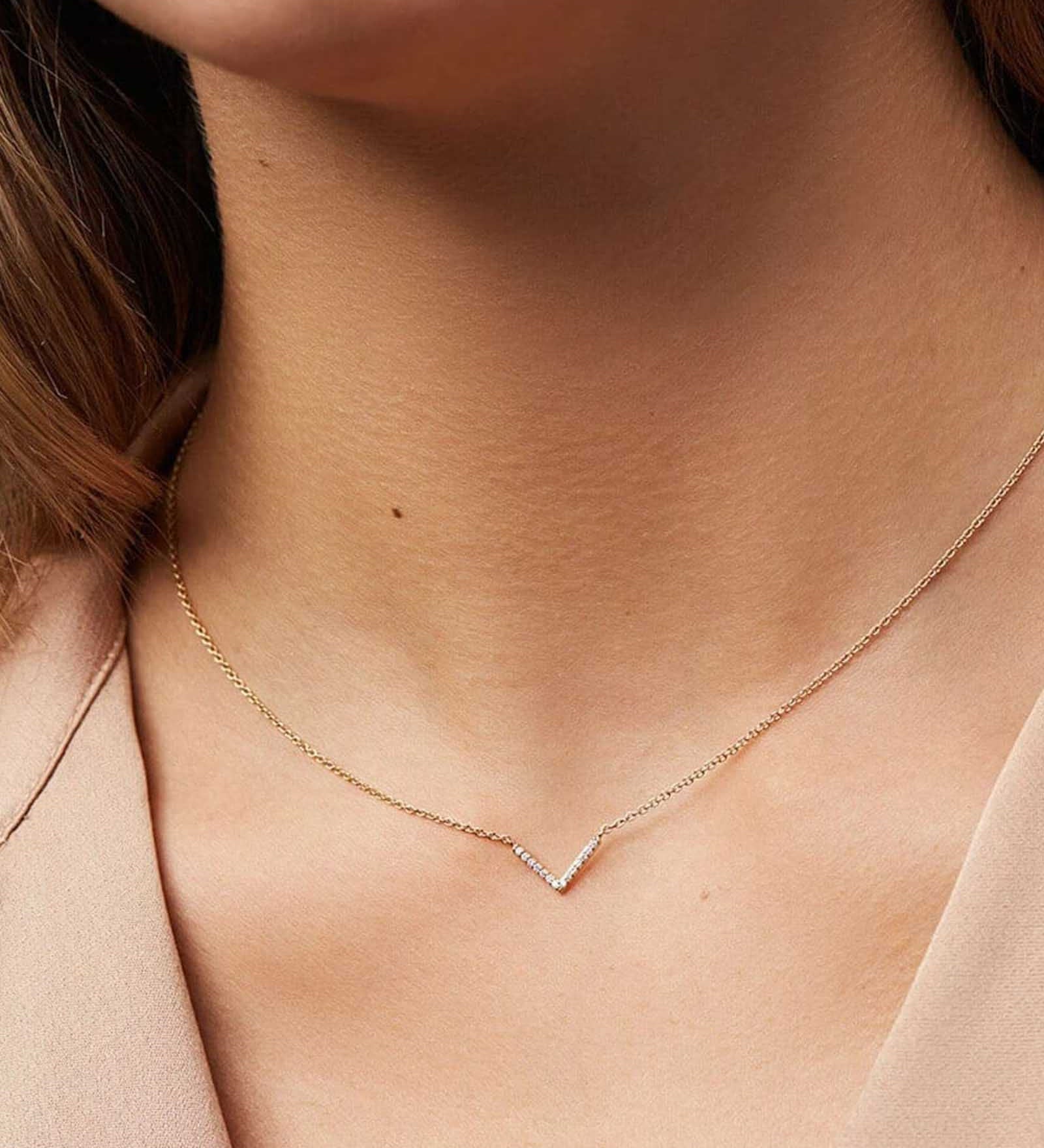 Quiet Icon-Chevron CZ Necklace-Necklaces-14k Gold Vermeil, Cubic Zirconia-Blue Ruby Jewellery-Vancouver Canada