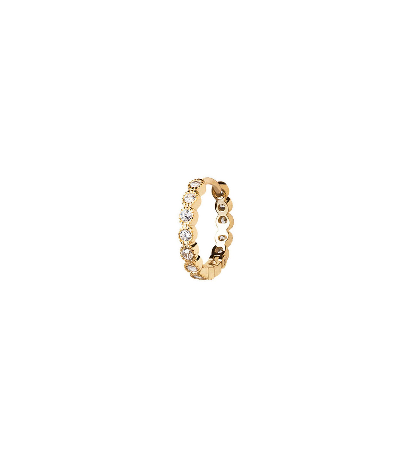 Quiet Icon-Bezel CZ Single Huggie I 13mm-Earrings-14k Gold Vermeil, Cubic Zirconia-Blue Ruby Jewellery-Vancouver Canada