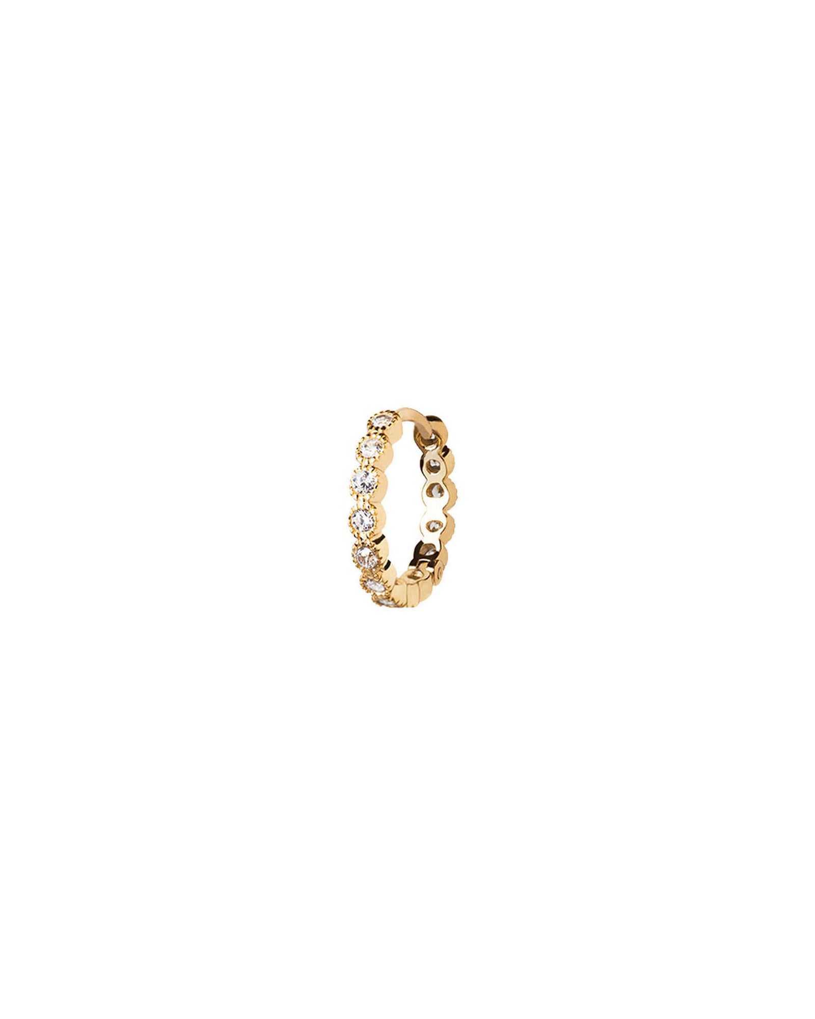 Quiet Icon-Bezel CZ Single Huggie I 13mm-Earrings-14k Gold Vermeil, Cubic Zirconia-Blue Ruby Jewellery-Vancouver Canada