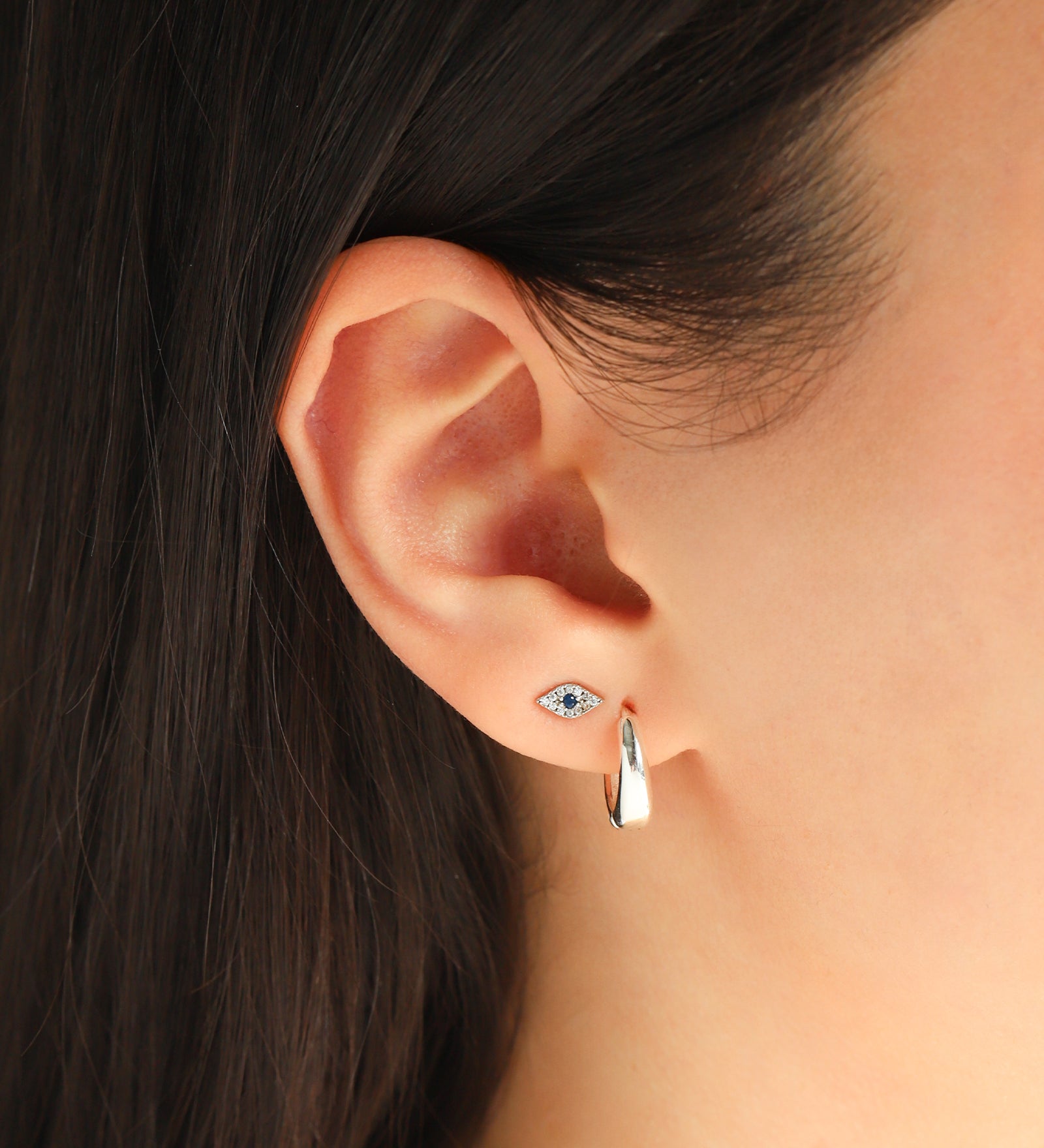 Quiet Icon-Pavé Evil Eye Single Stud-Earrings-Blue Ruby Jewellery-Vancouver Canada