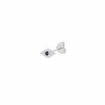 Quiet Icon-Pavé Evil Eye Single Stud-Earrings-Rhodium Plated Sterling Silver, White Cubic Zirconia, Blue Cubic Zirconia-Blue Ruby Jewellery-Vancouver Canada