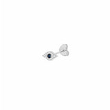 Quiet Icon-Pavé Evil Eye Single Stud-Earrings-Rhodium Plated Sterling Silver, White Cubic Zirconia, Blue Cubic Zirconia-Blue Ruby Jewellery-Vancouver Canada