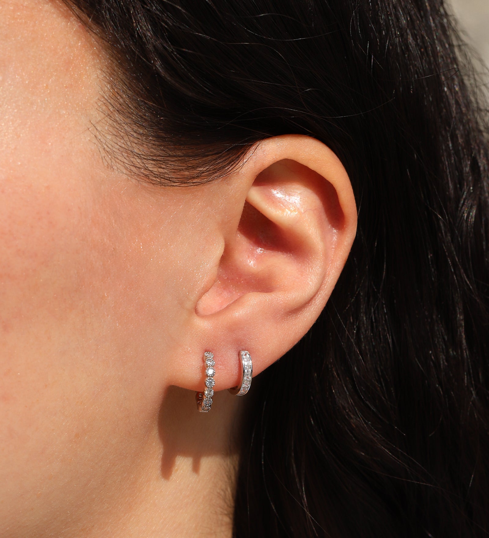 Quiet Icon-Bezel CZ Single Huggie I 13mm-Earrings-Blue Ruby Jewellery-Vancouver Canada