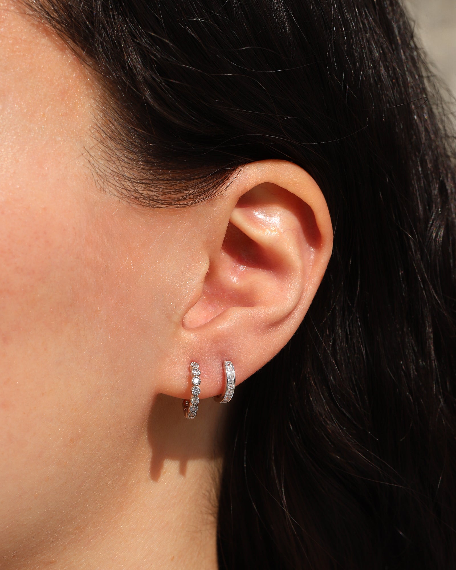 Quiet Icon-Bezel CZ Single Huggie I 13mm-Earrings-Blue Ruby Jewellery-Vancouver Canada