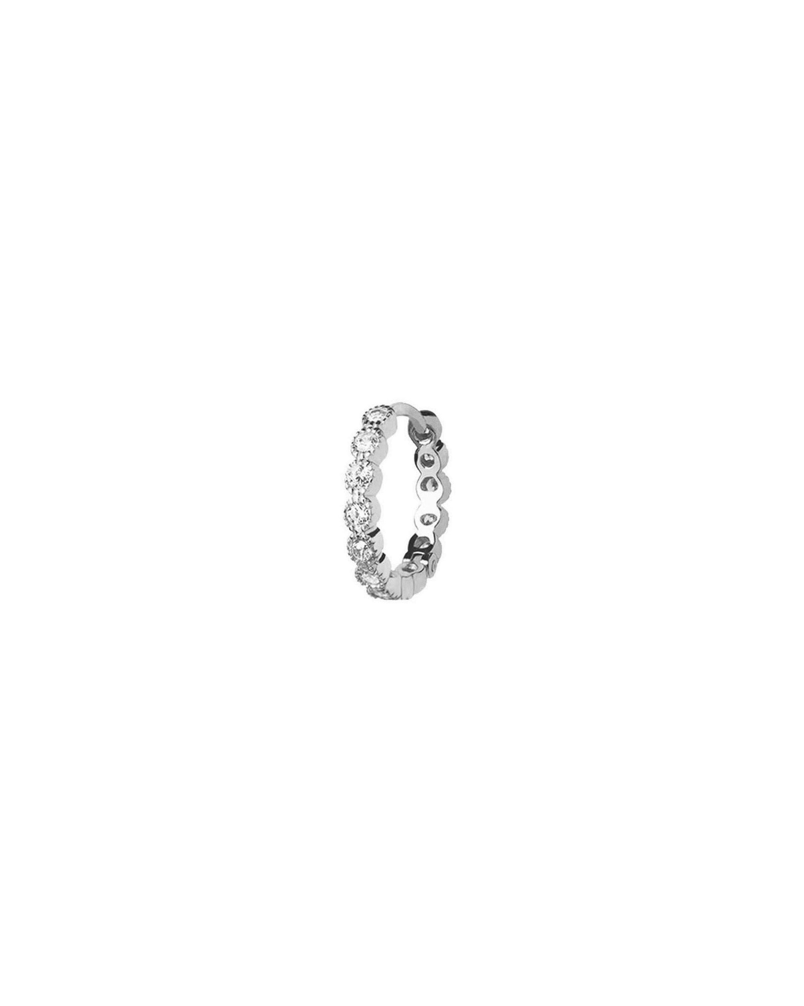 Quiet Icon-Bezel CZ Single Huggie I 13mm-Earrings-Rhodium Plated Sterling Silver, Cubic Zirconia-Blue Ruby Jewellery-Vancouver Canada