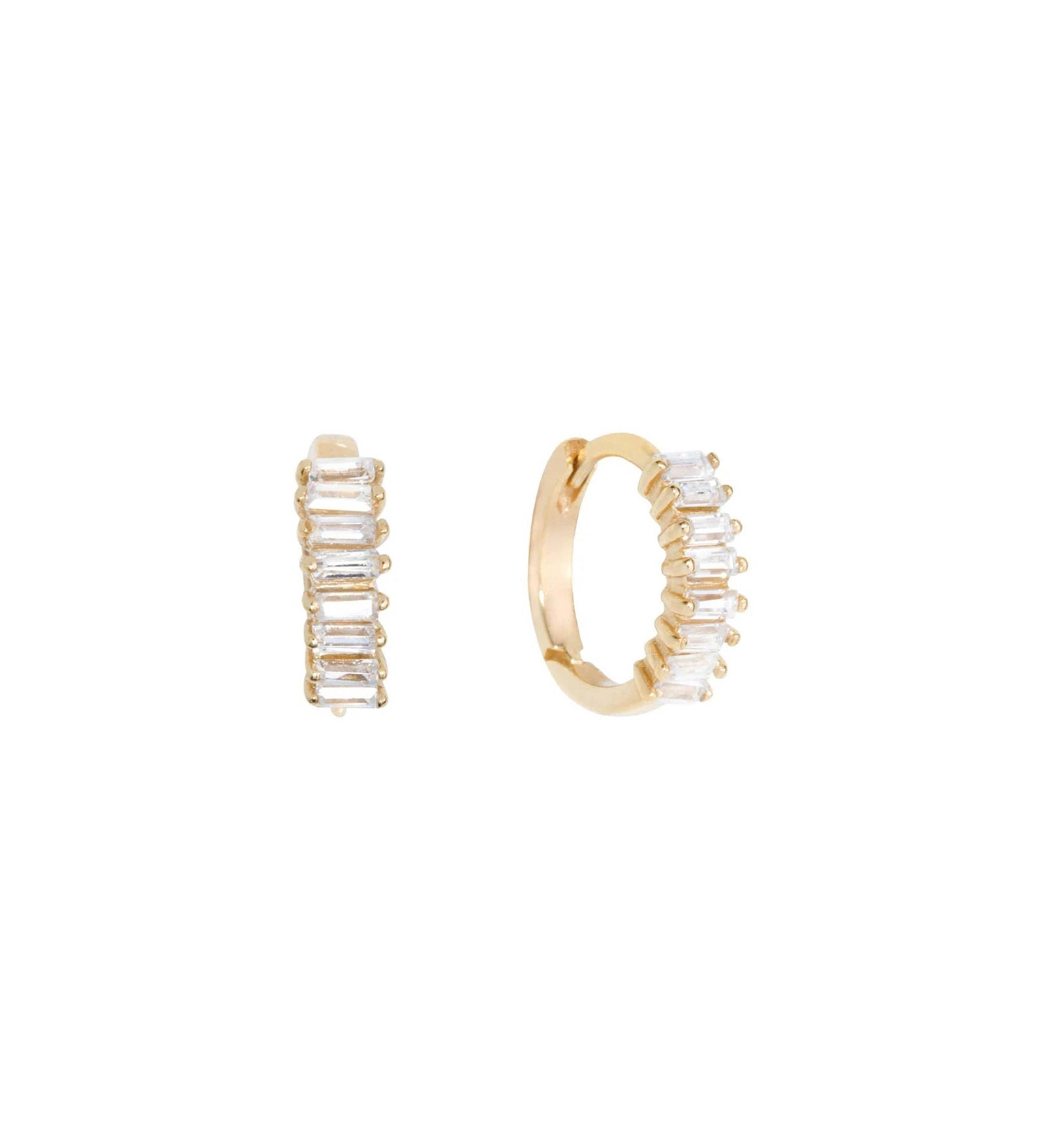 Quiet Icon-Baguette Huggies I 10mm-Earrings-14k Gold Vermeil, Cubic Zirconia-Blue Ruby Jewellery-Vancouver Canada