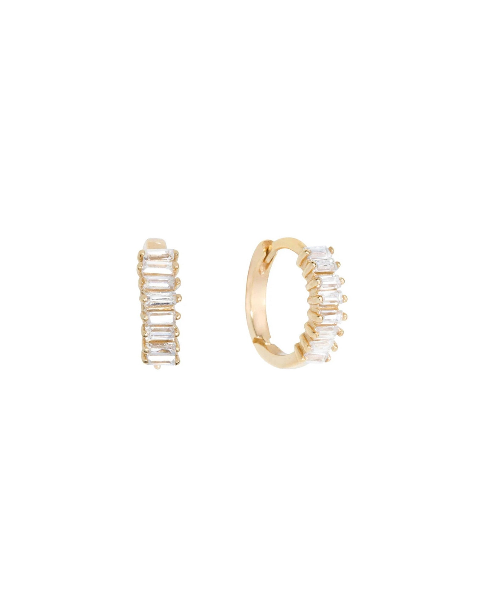 Quiet Icon-Baguette Huggies I 10mm-Earrings-14k Gold Vermeil, Cubic Zirconia-Blue Ruby Jewellery-Vancouver Canada