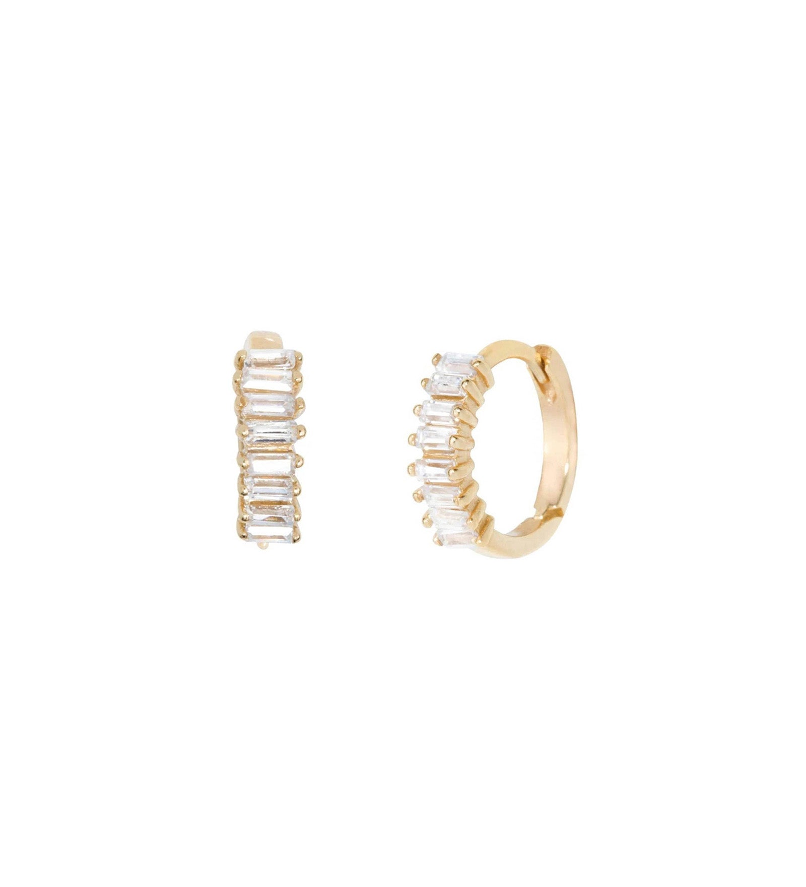 Quiet Icon-Baguette Huggies I 10mm-Earrings-14k Gold Vermeil, Cubic Zirconia-Blue Ruby Jewellery-Vancouver Canada