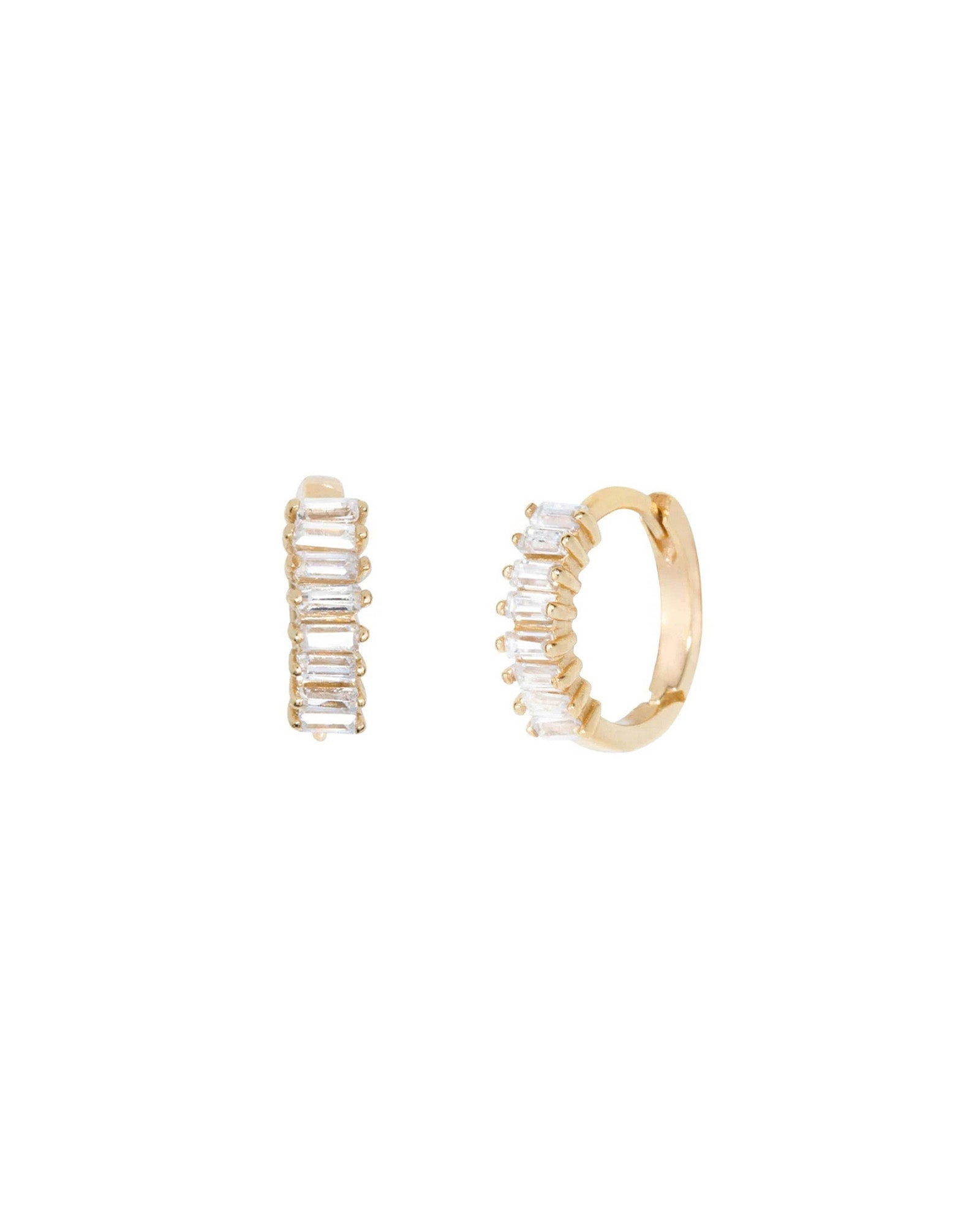Quiet Icon-Baguette Huggies I 10mm-Earrings-14k Gold Vermeil, Cubic Zirconia-Blue Ruby Jewellery-Vancouver Canada