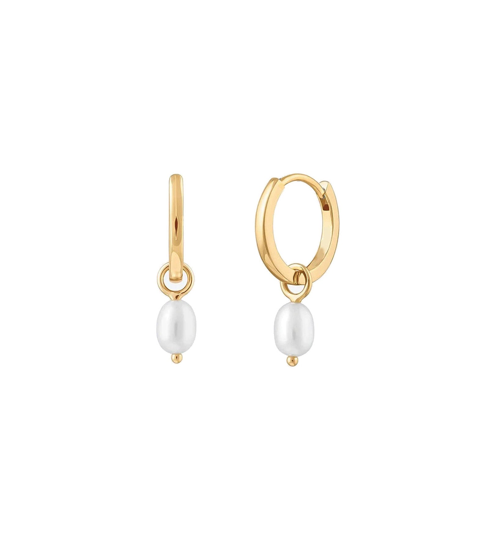 Quiet Icon-Pearl Drop Huggies | 12mm-Earrings-14k Gold Vermeil, Pearl-Blue Ruby Jewellery-Vancouver Canada