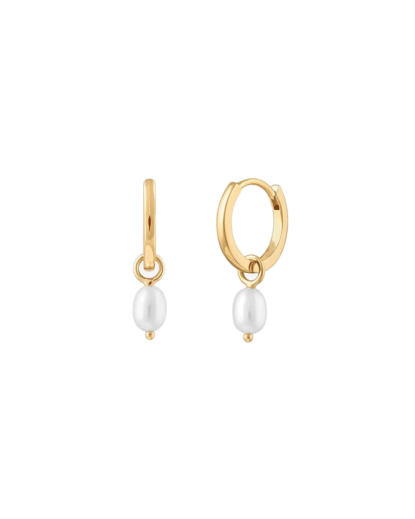 Quiet Icon-Pearl Drop Huggies | 12mm-Earrings-14k Gold Vermeil, Pearl-Blue Ruby Jewellery-Vancouver Canada