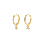 Quiet Icon-CZ Flower Drop Huggies I 12mm-Earrings-14k Gold Vermeil, Cubic Zirconia-Blue Ruby Jewellery-Vancouver Canada