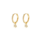 Quiet Icon-CZ Flower Drop Huggies I 12mm-Earrings-14k Gold Vermeil, Cubic Zirconia-Blue Ruby Jewellery-Vancouver Canada
