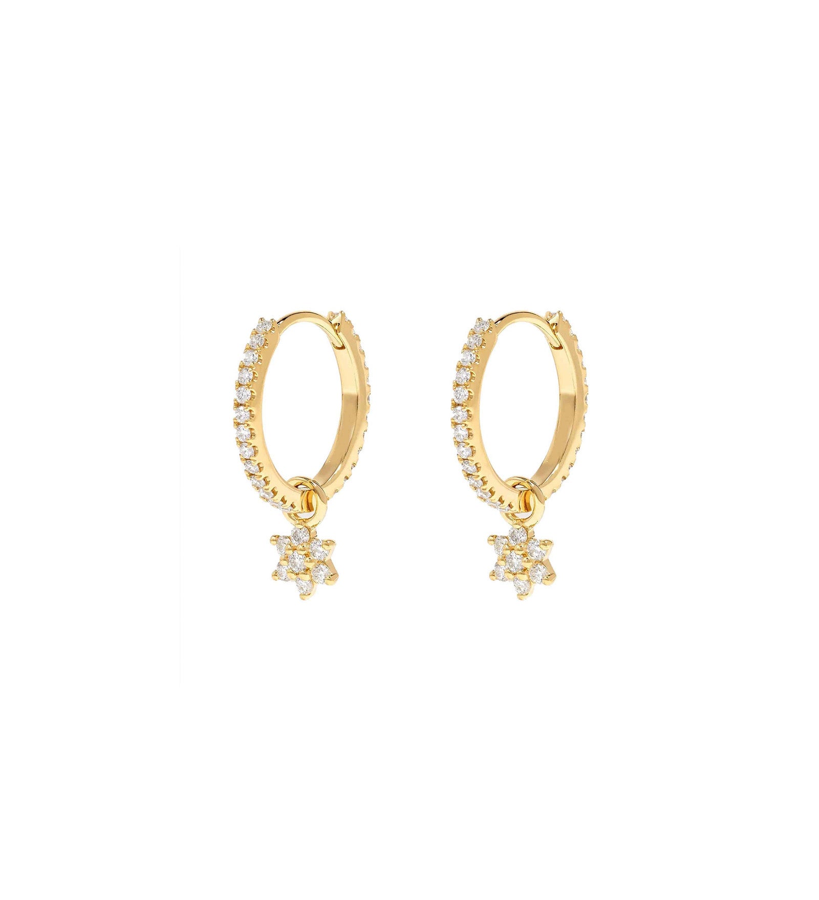 Quiet Icon-CZ Flower Drop Huggies I 12mm-Earrings-14k Gold Vermeil, Cubic Zirconia-Blue Ruby Jewellery-Vancouver Canada