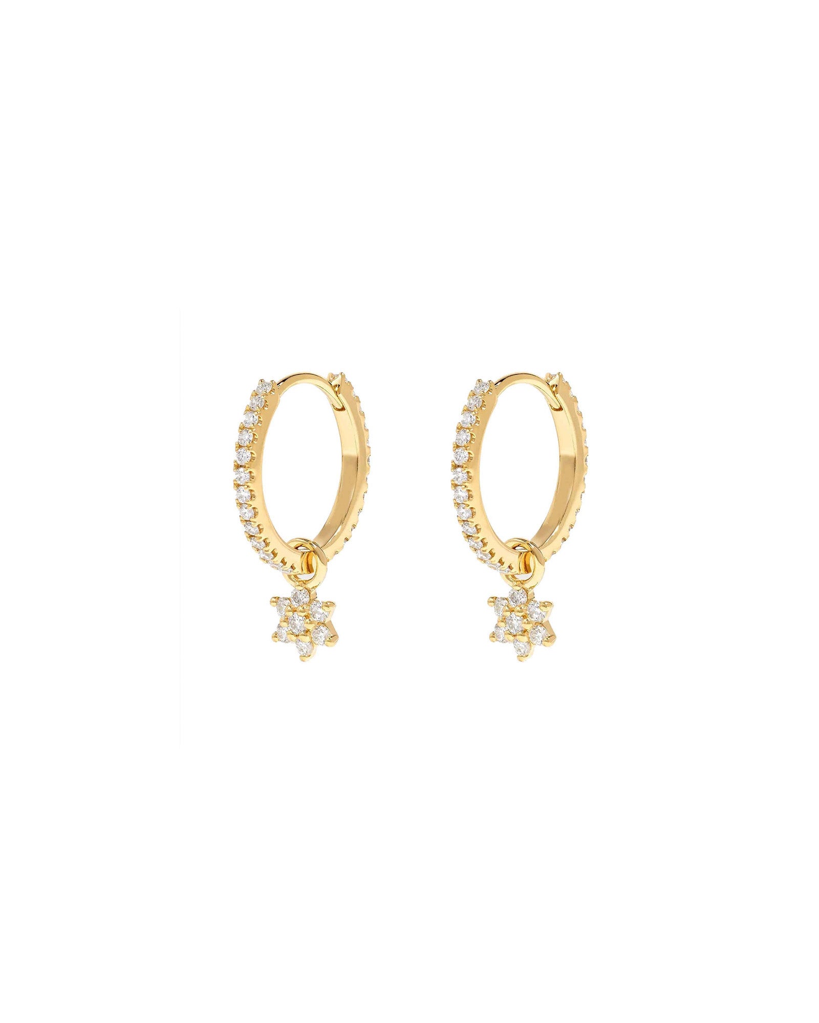 Quiet Icon-CZ Flower Drop Huggies I 12mm-Earrings-14k Gold Vermeil, Cubic Zirconia-Blue Ruby Jewellery-Vancouver Canada
