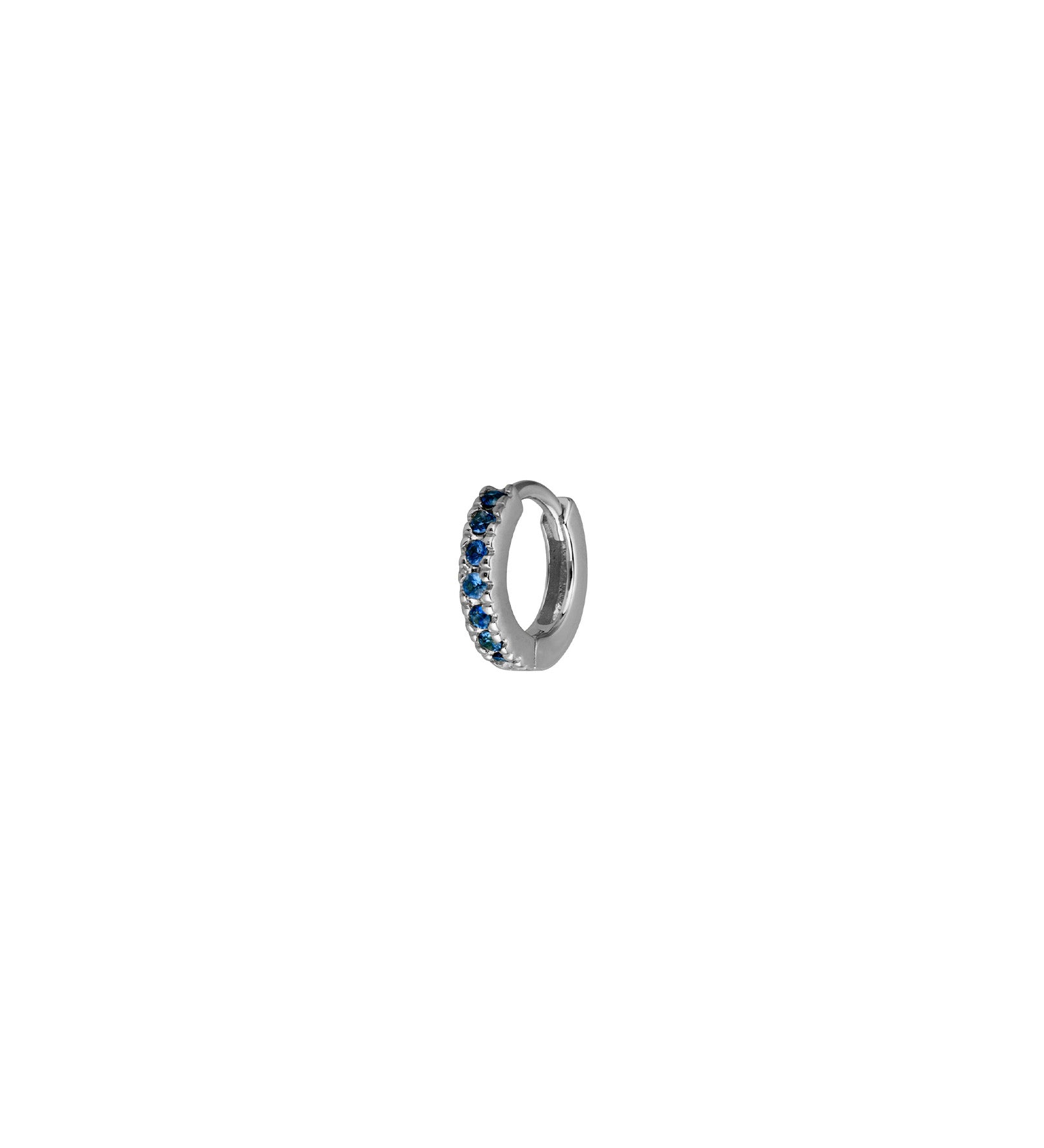 Quiet Icon-CZ Single Huggie I 8mm-Earrings-Rhodium Plated Sterling Silver, Sapphire Cubic Zirconia-Blue Ruby Jewellery-Vancouver Canada