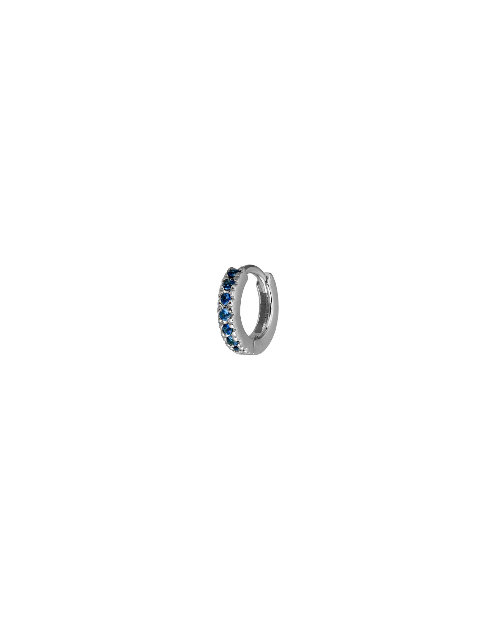 Quiet Icon-CZ Single Huggie I 8mm-Earrings-Rhodium Plated Sterling Silver, Sapphire Cubic Zirconia-Blue Ruby Jewellery-Vancouver Canada