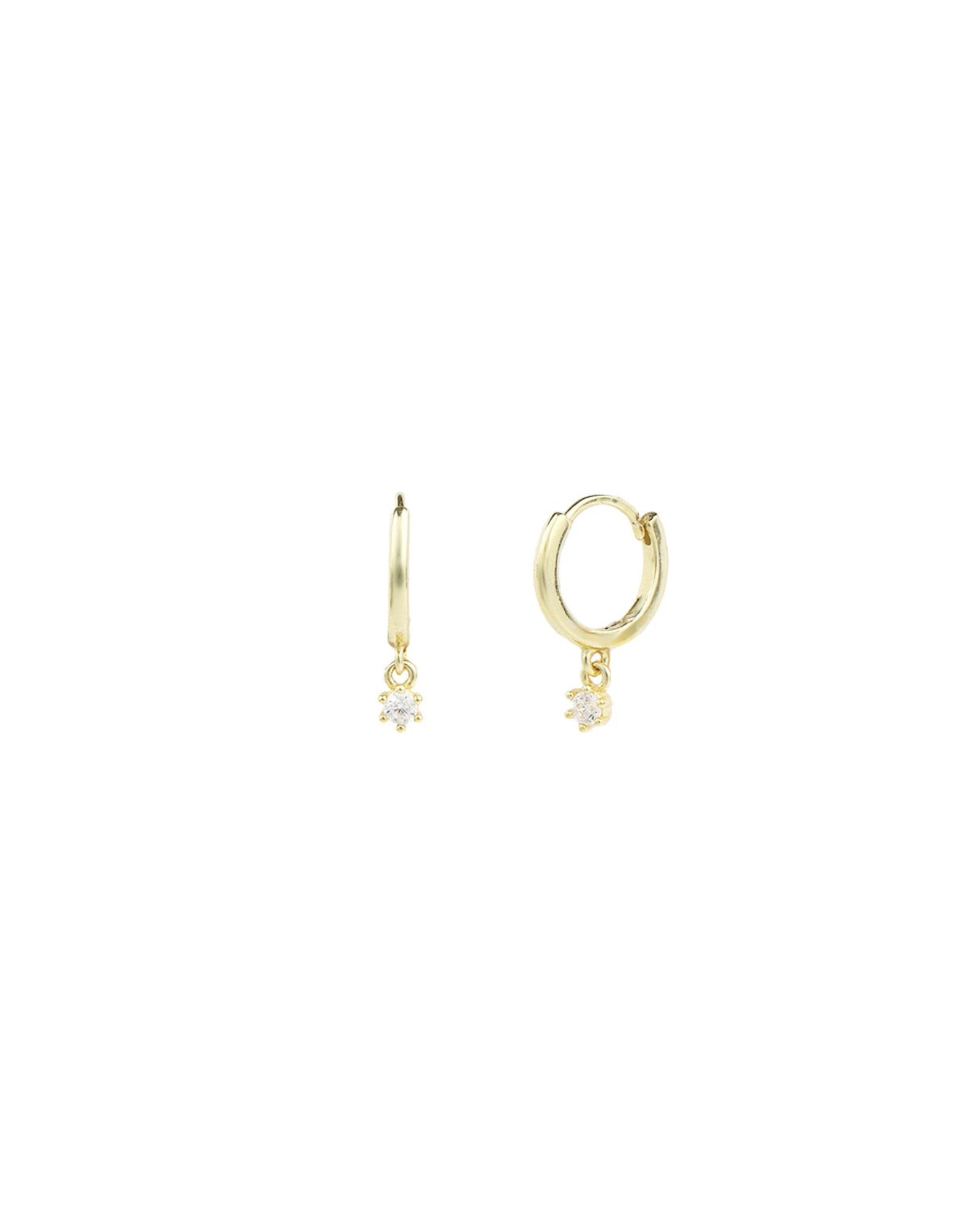 Quiet Icon-CZ Drop Huggies | 11mm-Earrings-14k Gold Vermeil, Cubic Zirconia-Blue Ruby Jewellery-Vancouver Canada