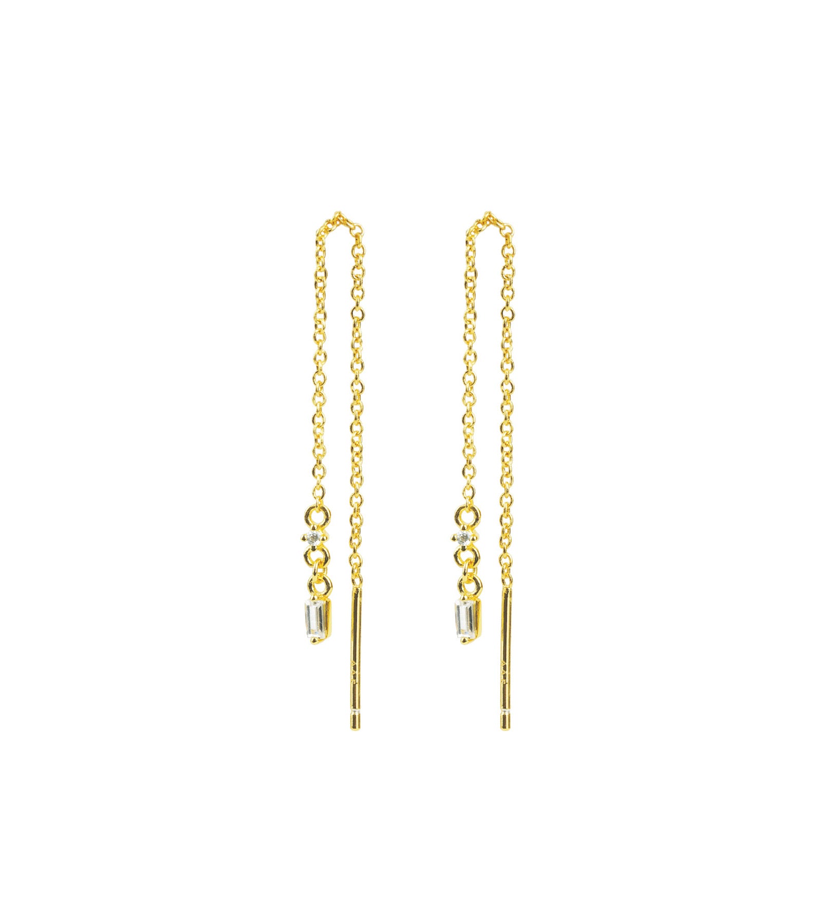 CZ Chain Threader Earrings 14k Gold Vermeil, Cubic Zirconia