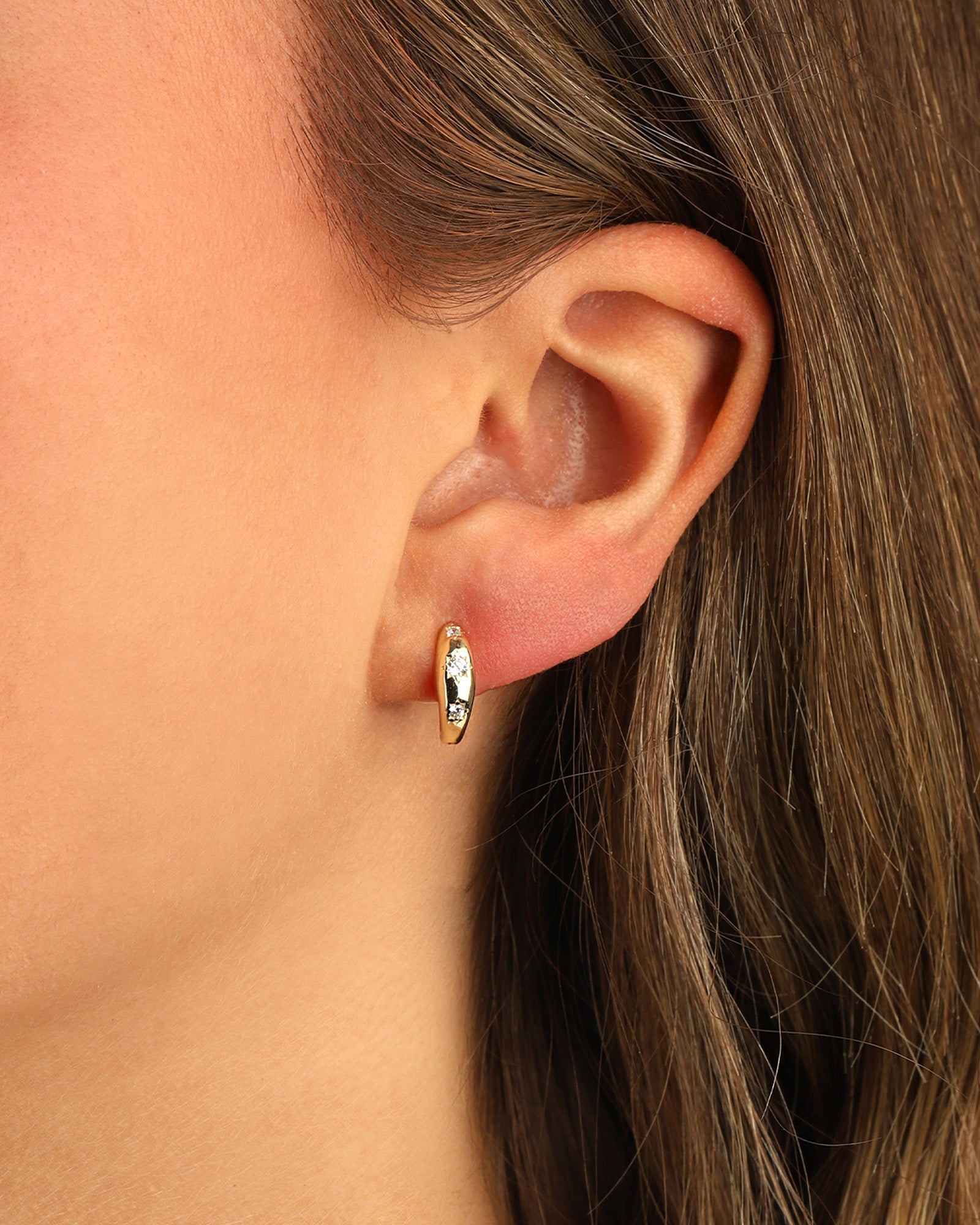Quiet Icon-Celestial CZ Dome Huggies I 12mm-Earrings-Blue Ruby Jewellery-Vancouver Canada
