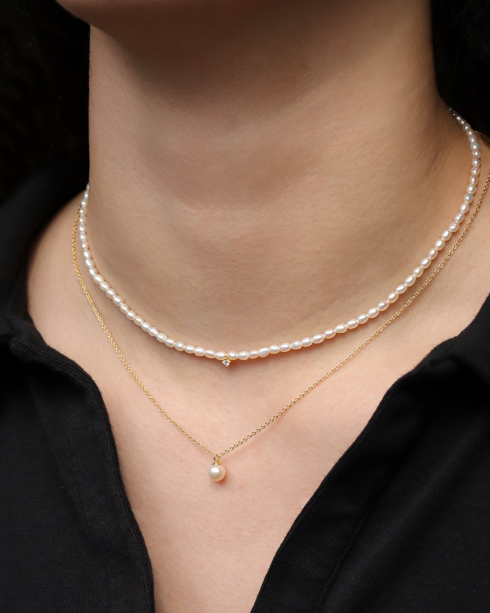 Quiet Icon-Pearl + 1 CZ Drop Necklace-Necklaces-Blue Ruby Jewellery-Vancouver Canada