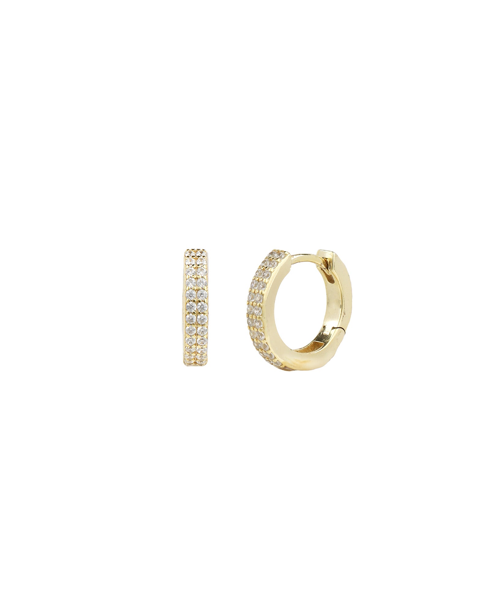 Quiet Icon-Two Row CZ Huggies | 15mm-Earrings-14k Gold Vermeil, Cubic Zirconia-Blue Ruby Jewellery-Vancouver Canada