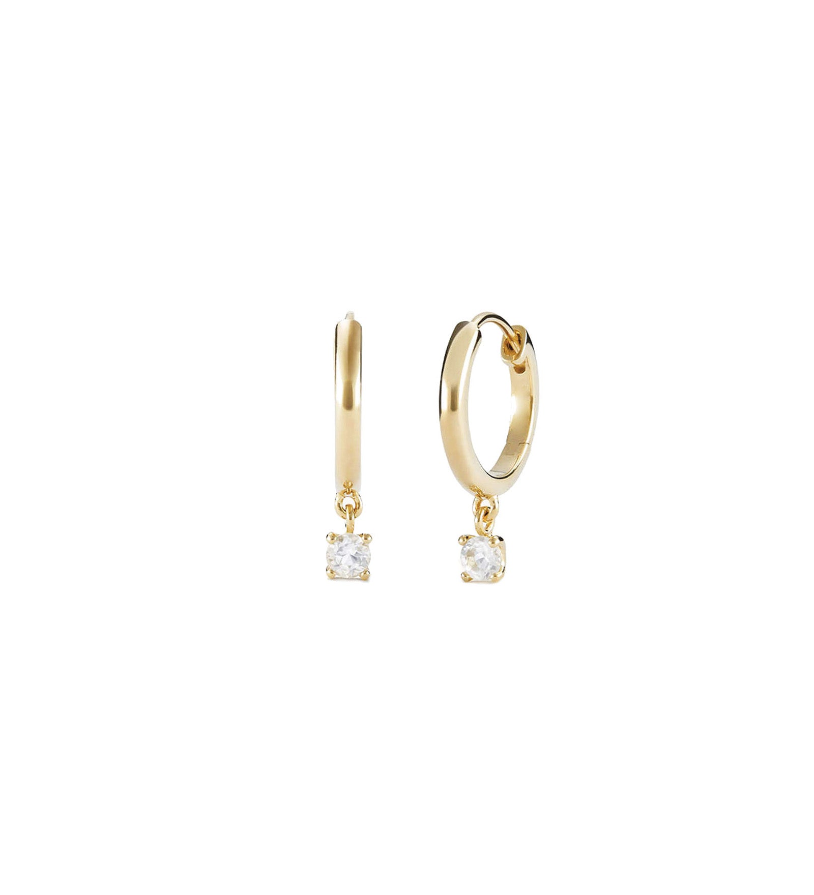 Quiet Icon-CZ Drop Huggies-Earrings-14k Gold Vermeil, Cubic Zirconia-Blue Ruby Jewellery-Vancouver Canada