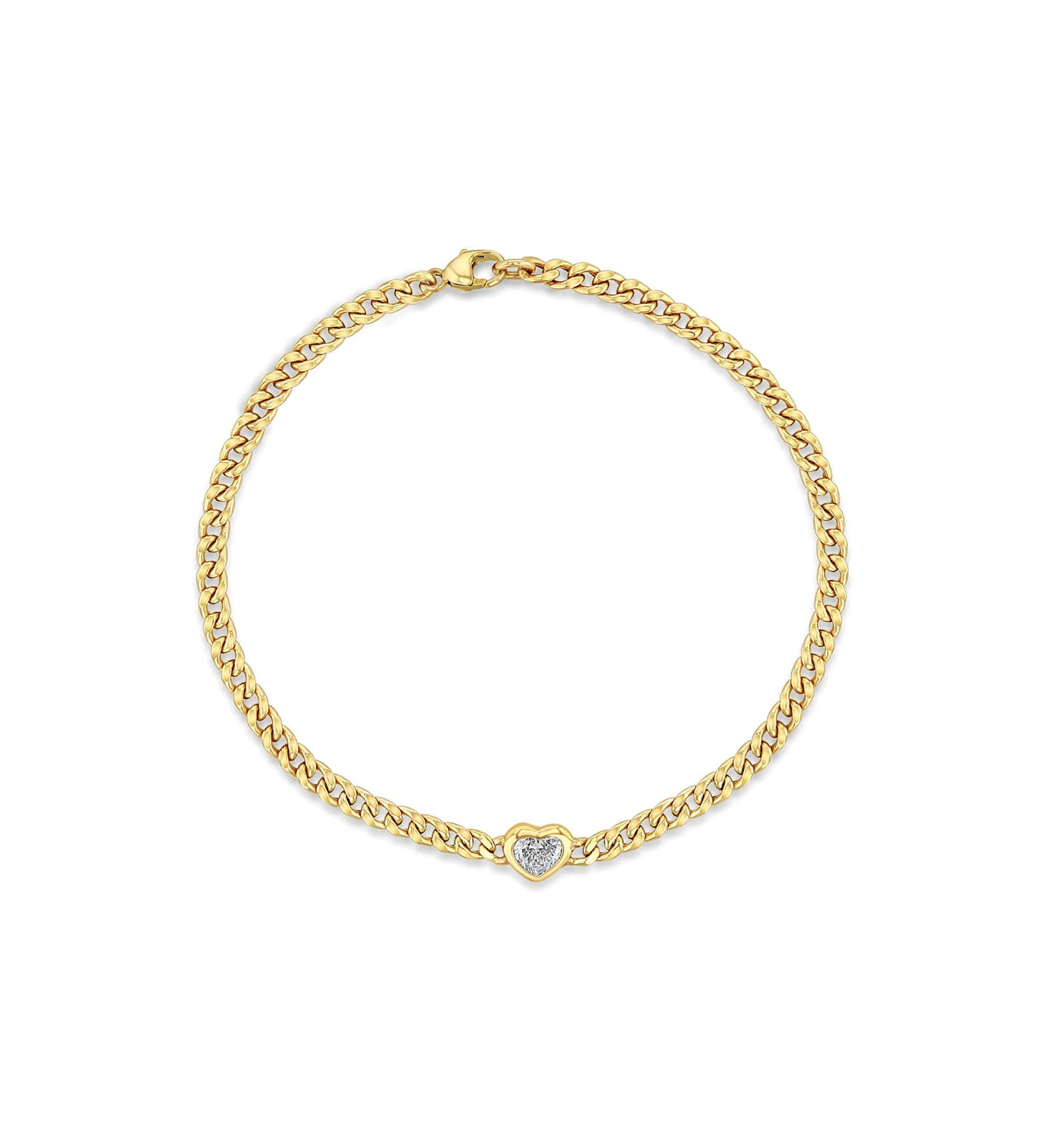 CZ Heart Curb Chain Bracelet 14k Gold Vermeil, Cubic Zirconia