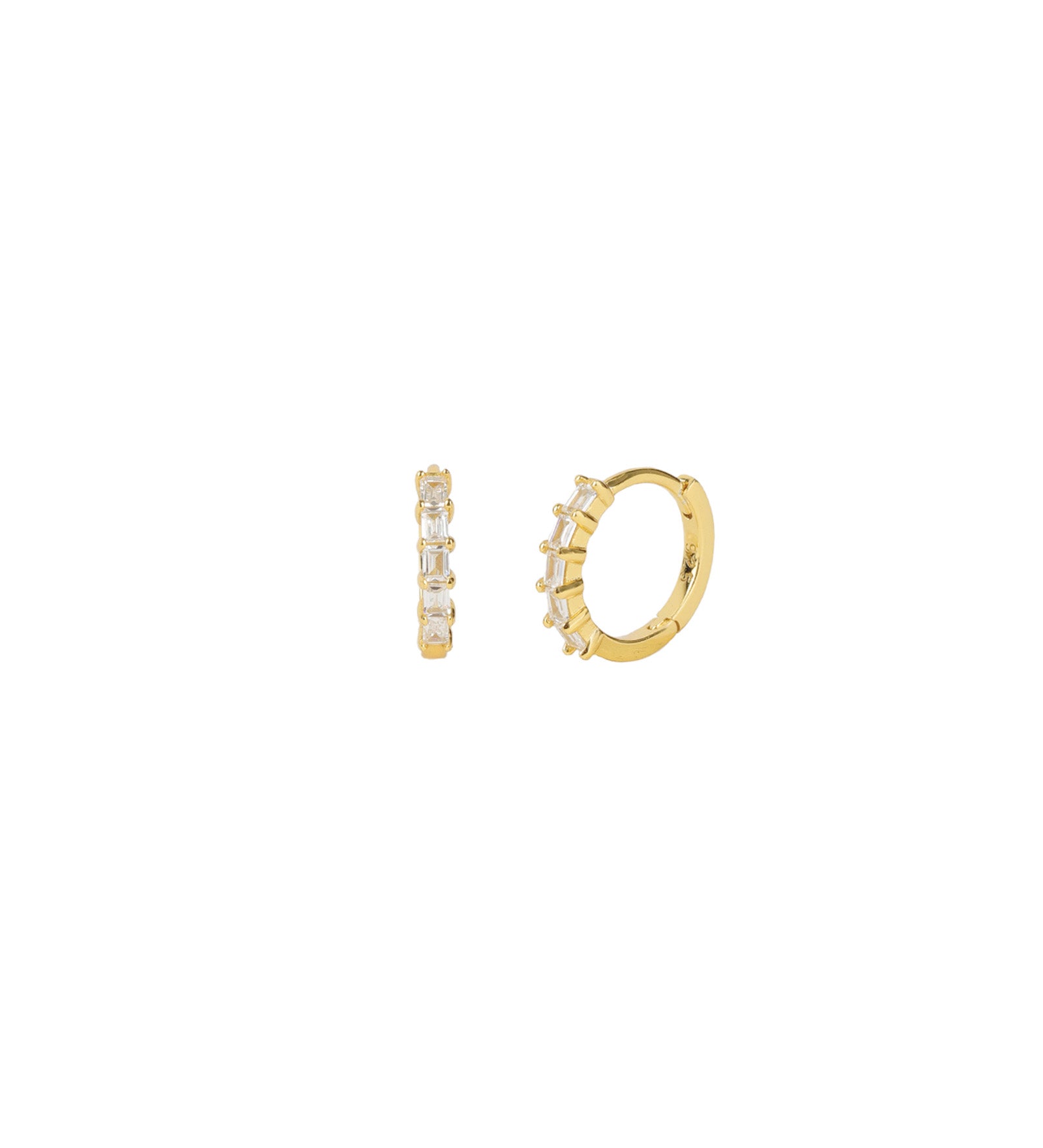 Quiet Icon-Baguette CZ Huggies | 12mm-Earrings-14k Gold Plated, Cubic Zirconia-Blue Ruby Jewellery-Vancouver Canada