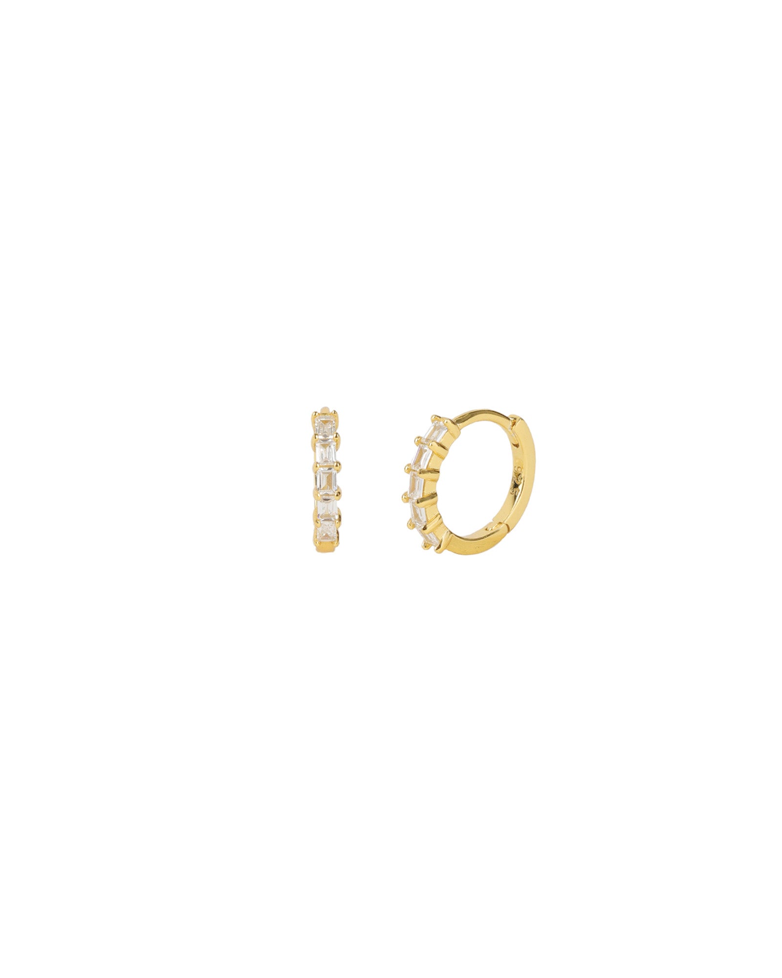 Quiet Icon-Baguette CZ Huggies | 12mm-Earrings-14k Gold Plated, Cubic Zirconia-Blue Ruby Jewellery-Vancouver Canada