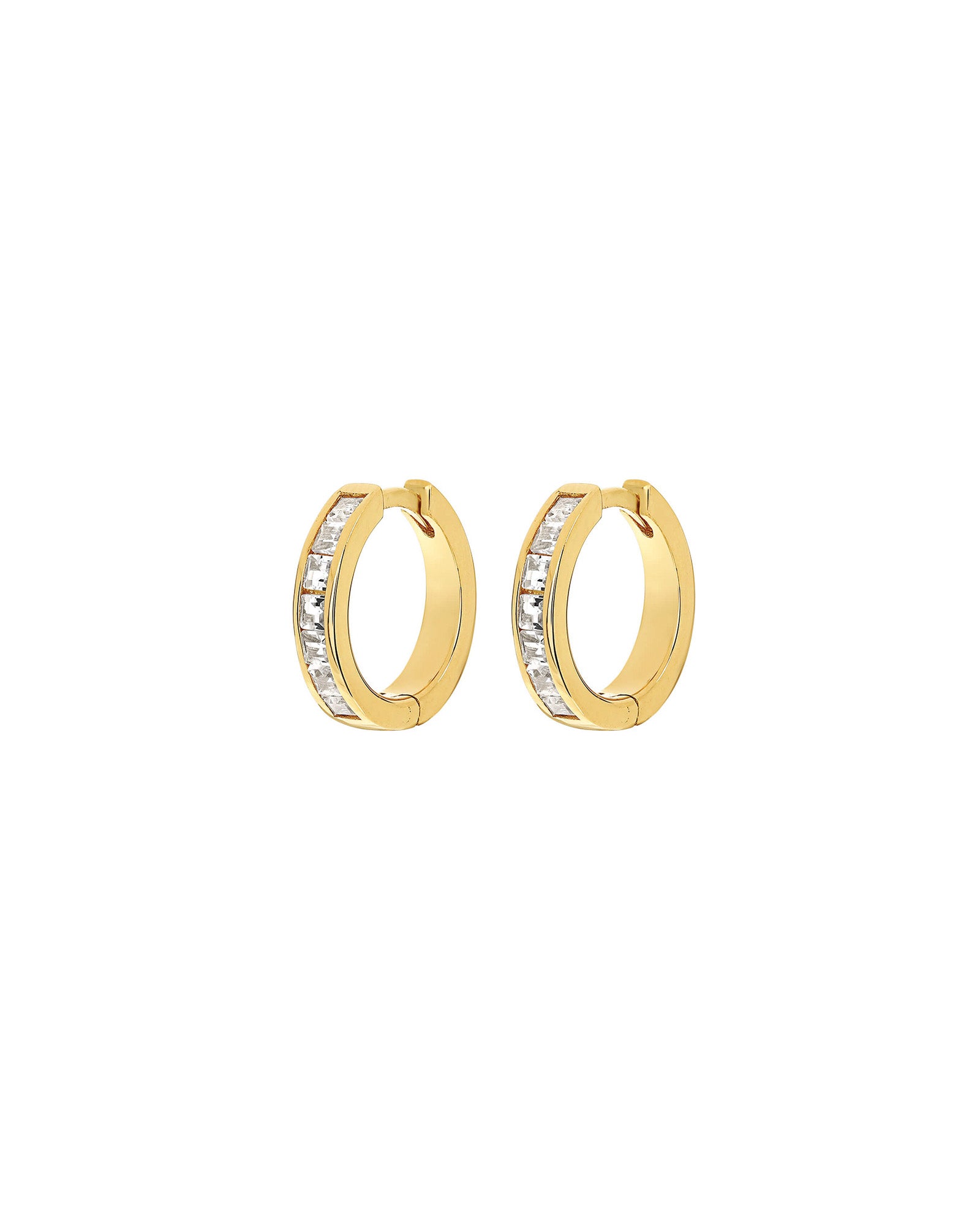 Quiet Icon-Channel CZ Huggies-Earrings-14k Gold Vermeil, Cubic Zirconia-Blue Ruby Jewellery-Vancouver Canada