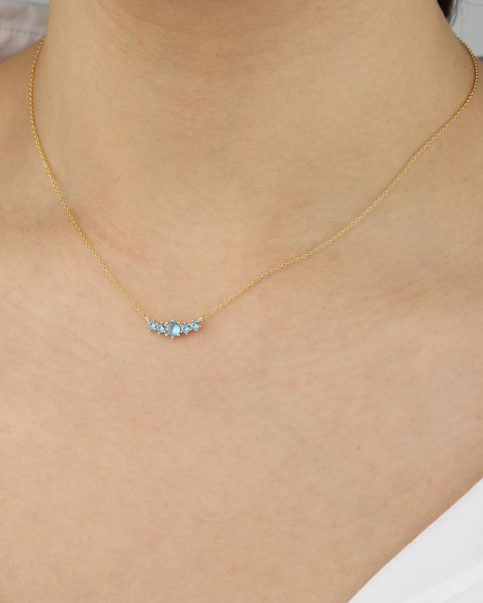 Quiet Icon-Five Graduated CZ Necklace-Necklaces-14k Gold Vermeil, Blue Cubic Zirconia-Blue Ruby Jewellery-Vancouver Canada