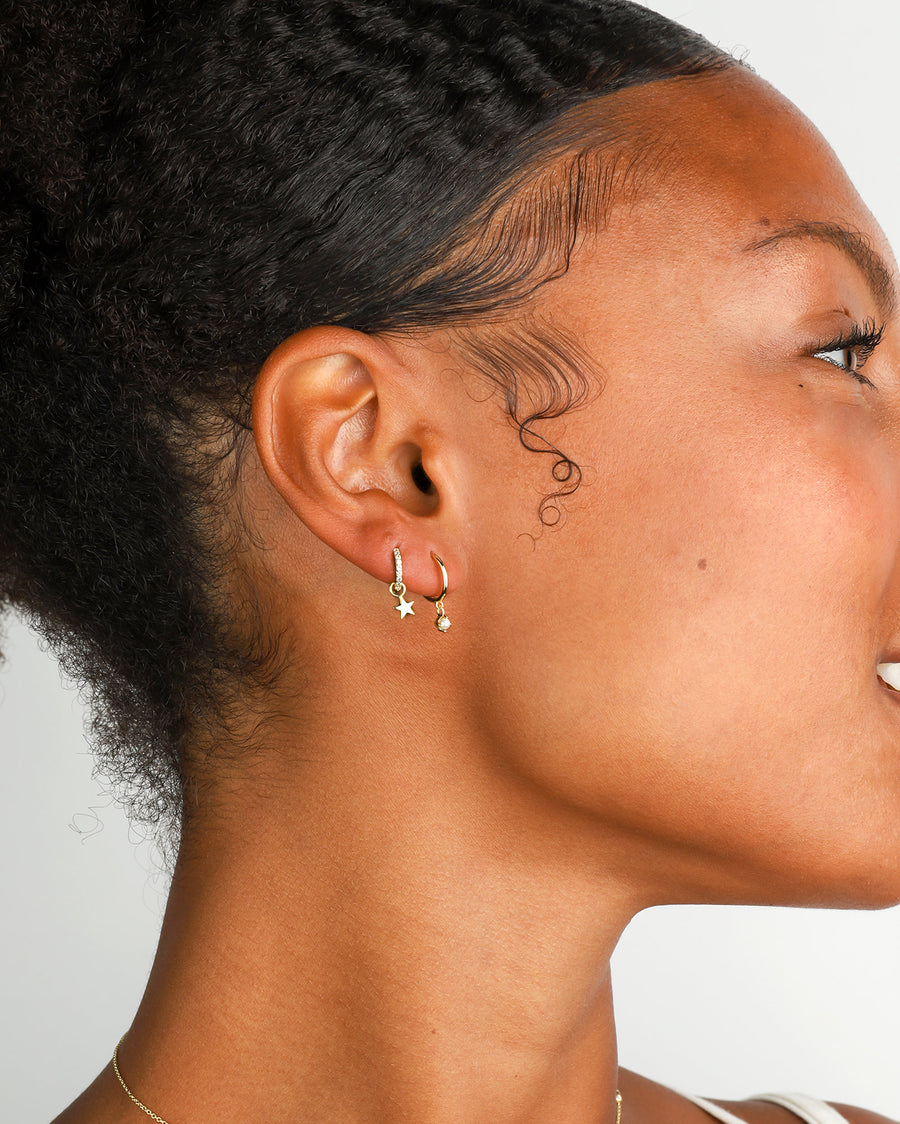 Pearl Drop Huggies| 12mm 14k Gold Vermeil, White Pearl