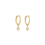Quiet Icon-Pearl Drop Huggies | 10mm-Earrings-14k Gold Vermeil, White Pearl-Blue Ruby Jewellery-Vancouver Canada