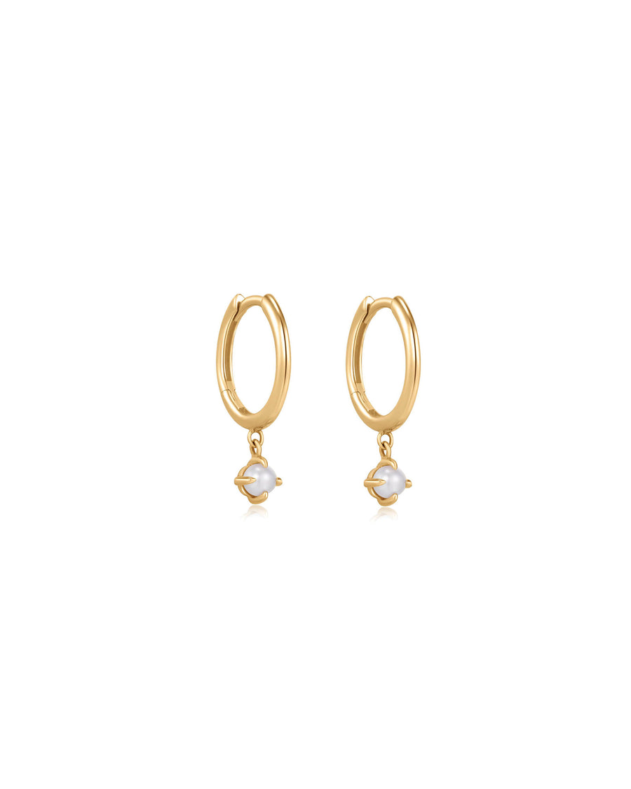 Pearl Drop Huggies| 12mm 14k Gold Vermeil, White Pearl