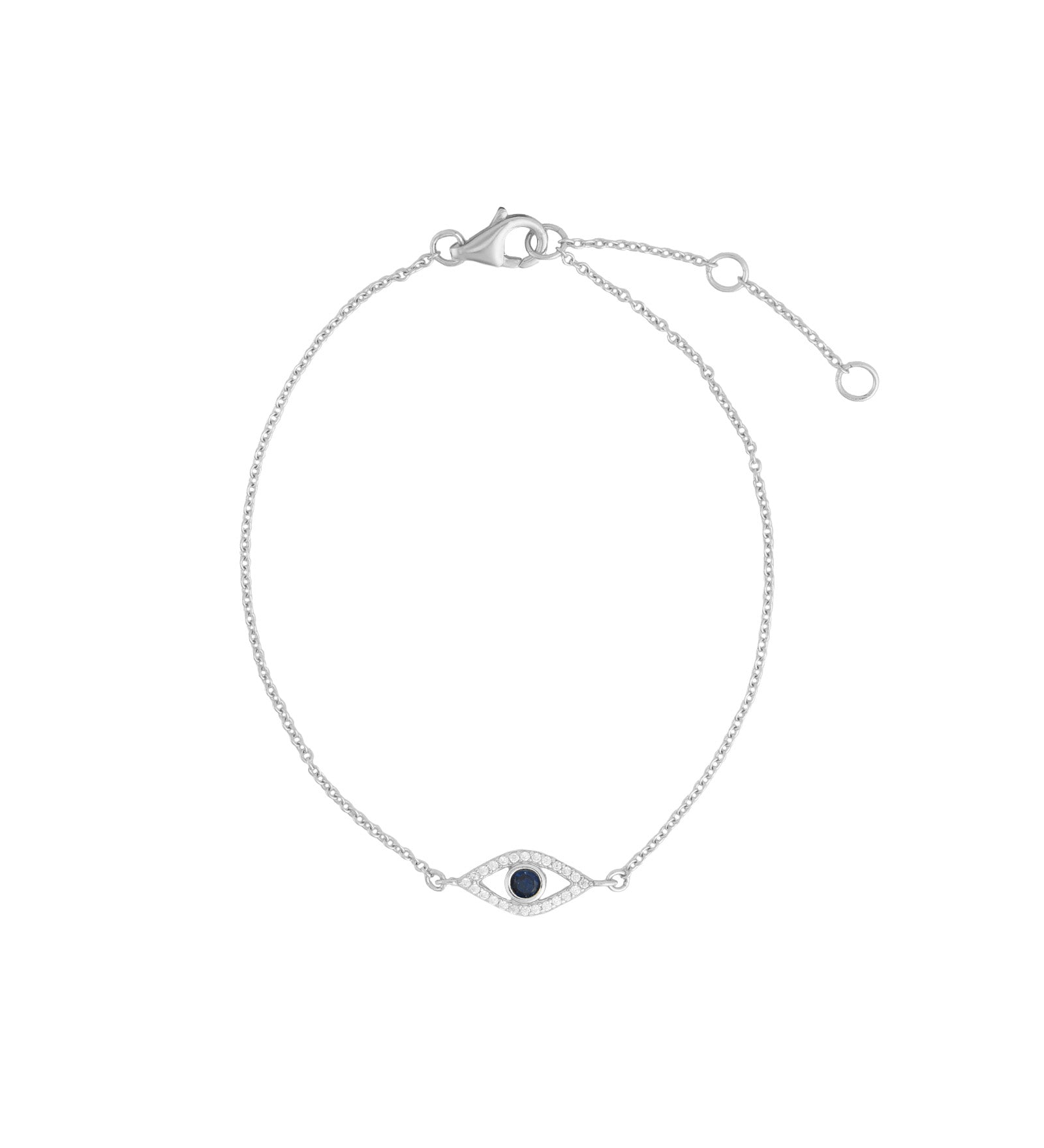 Quiet Icon-Evil Eye Open CZ Bracelet-Bracelets-Rhodium-plated Sterling Silver, Cubic Zirconia-Blue Ruby Jewellery-Vancouver Canada
