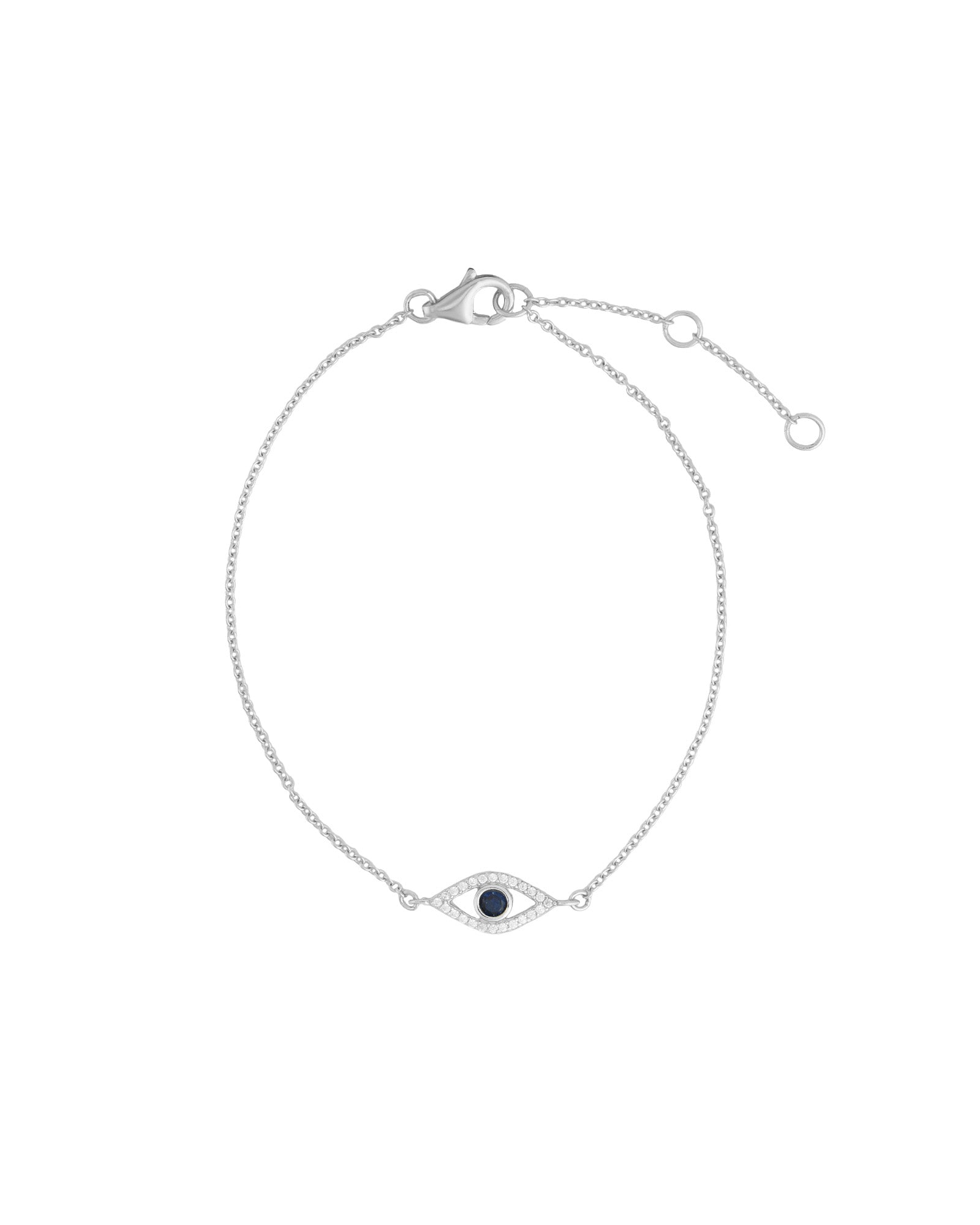 Quiet Icon-Evil Eye Open CZ Bracelet-Bracelets-Rhodium-plated Sterling Silver, Cubic Zirconia-Blue Ruby Jewellery-Vancouver Canada