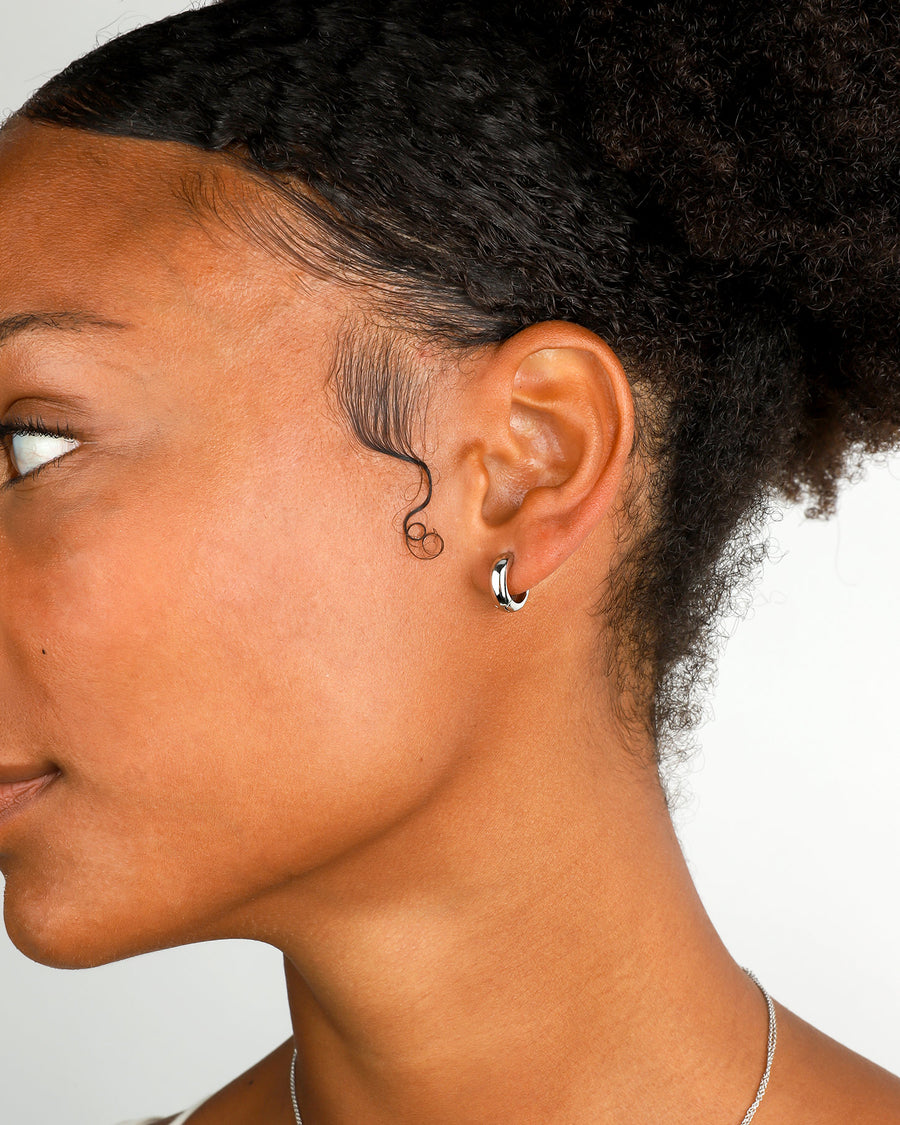 Round Huggies | 12mm Rhodium Plated Sterling Silver