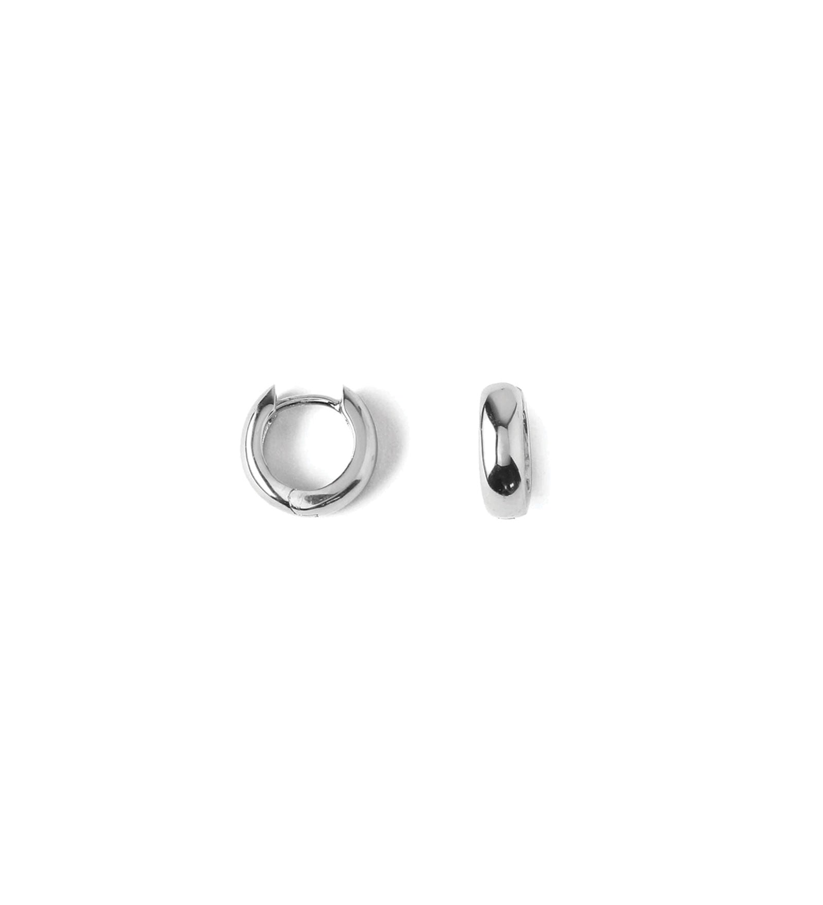 Quiet Icon-Round Huggies | 12mm-Earrings-Rhodium Plated Sterling Silver-Blue Ruby Jewellery-Vancouver Canada