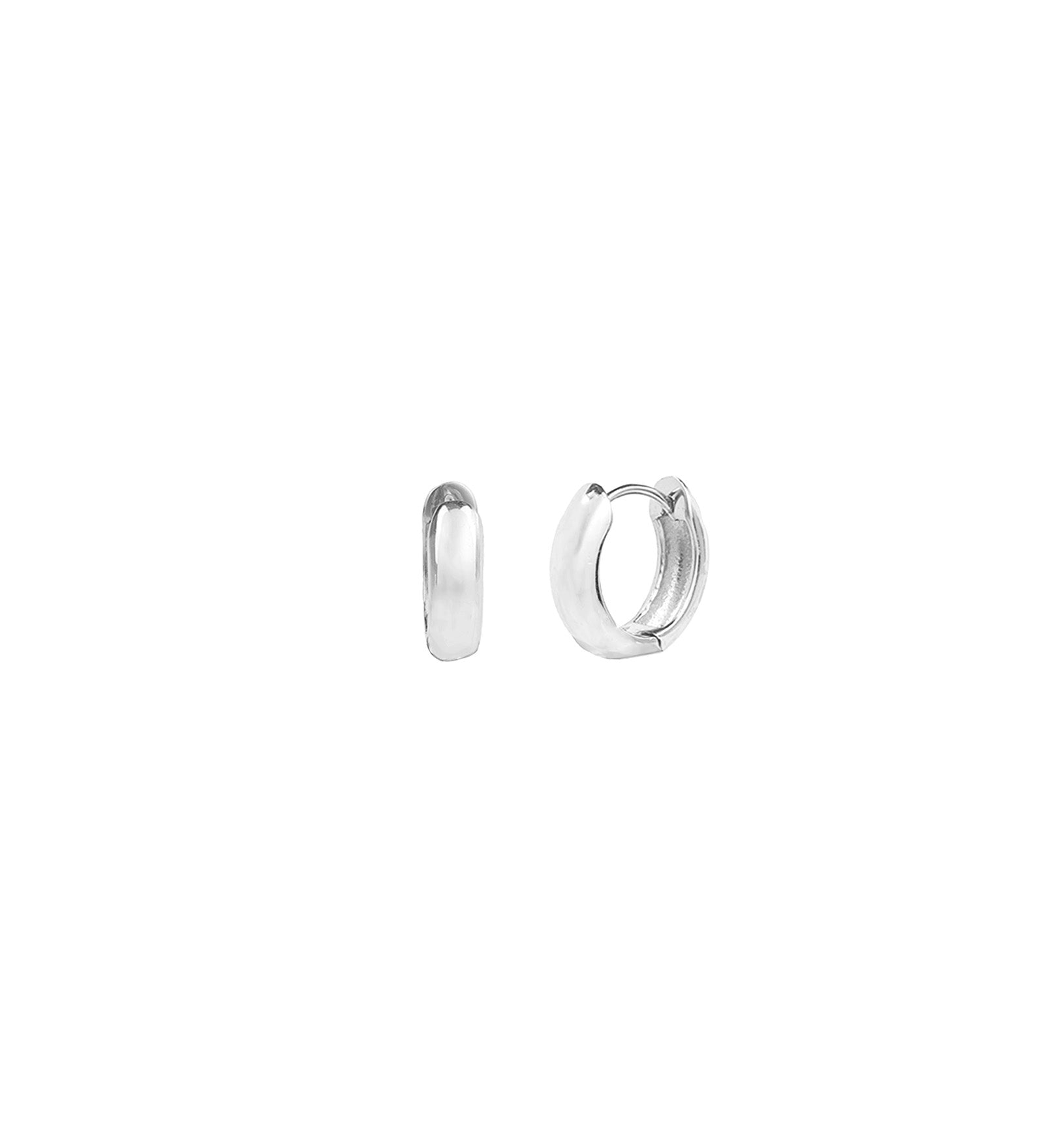 Quiet Icon-Round Huggies | 12mm-Earrings-Rhodium Plated Sterling Silver-Blue Ruby Jewellery-Vancouver Canada