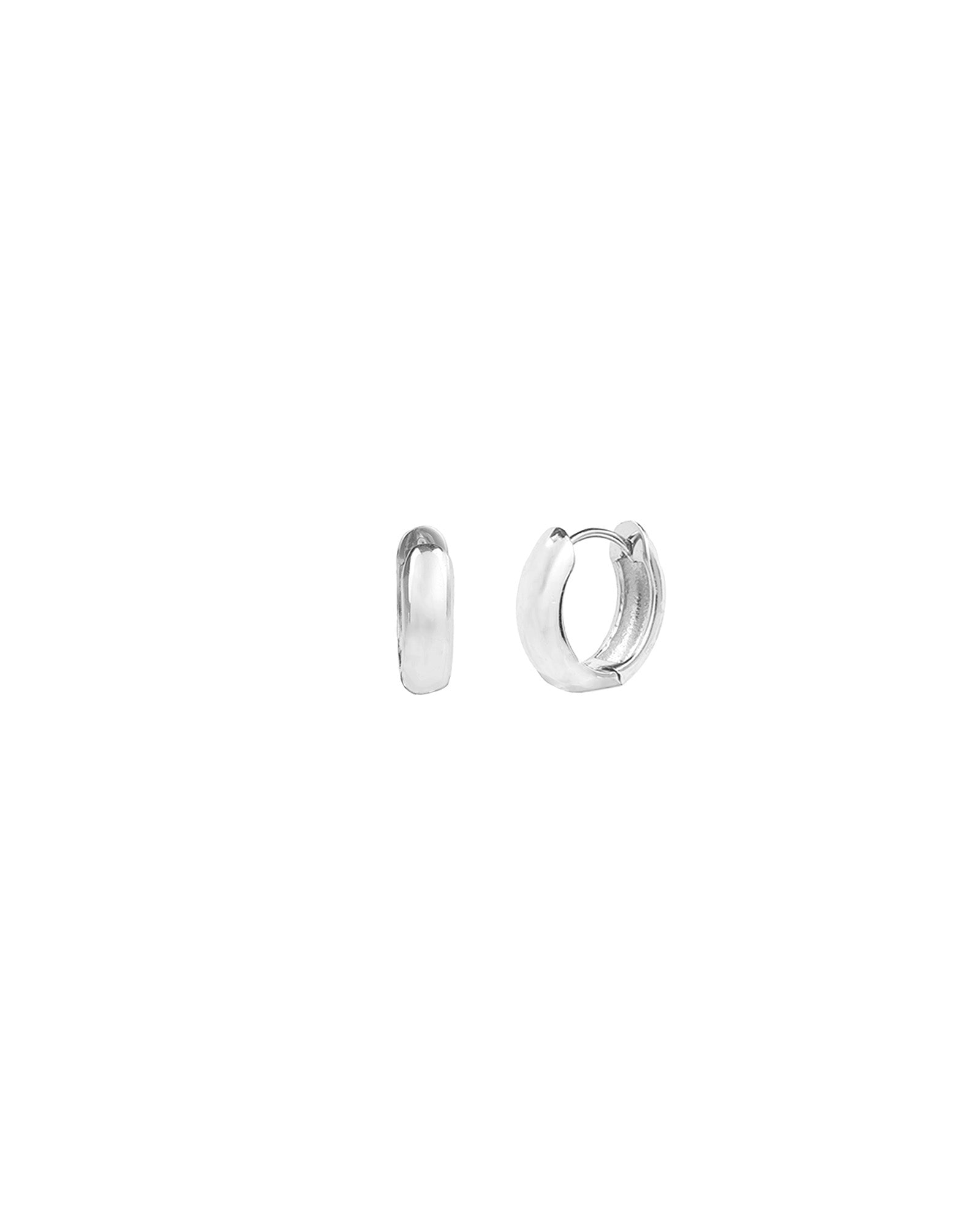 Quiet Icon-Round Huggies | 12mm-Earrings-Rhodium Plated Sterling Silver-Blue Ruby Jewellery-Vancouver Canada