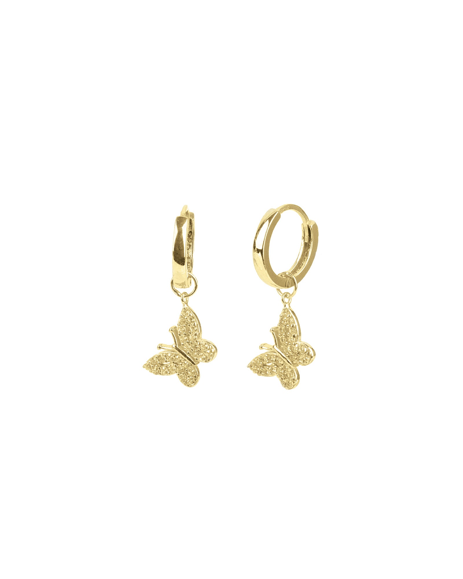 Quiet Icon-CZ Butterfly Drop Huggies | 13mm-Earrings-14k Gold Vermeil, Cubic Zirconia-Blue Ruby Jewellery-Vancouver Canada