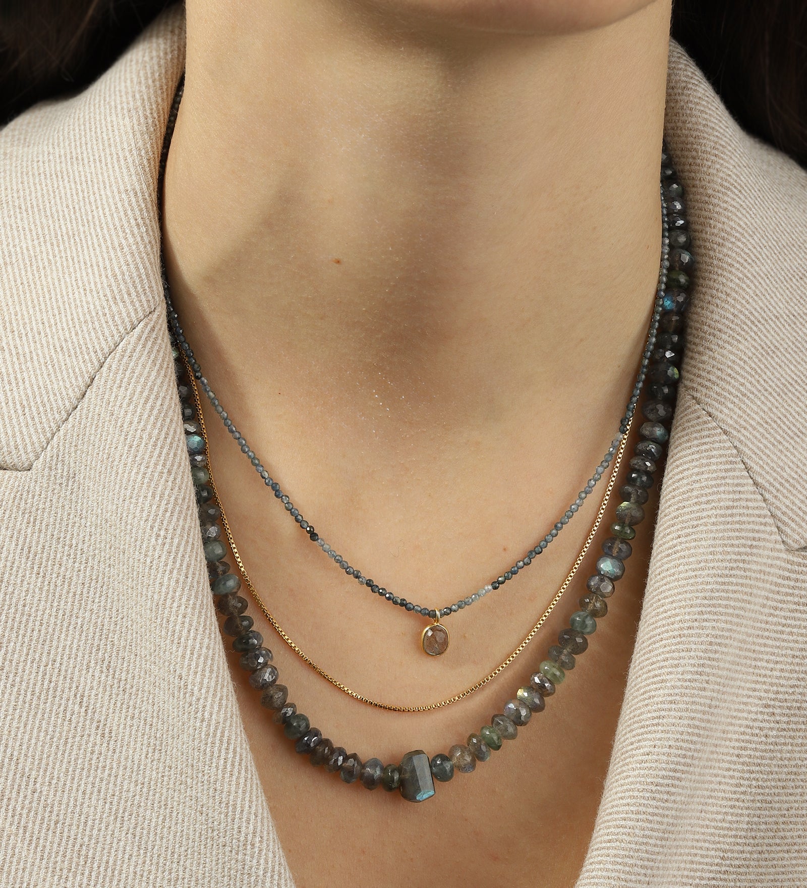 Gem Jar-Labradorite & Aquamarine Mix Beaded Necklace | 6.5mm-Necklaces-Blue Ruby Jewellery-Vancouver Canada