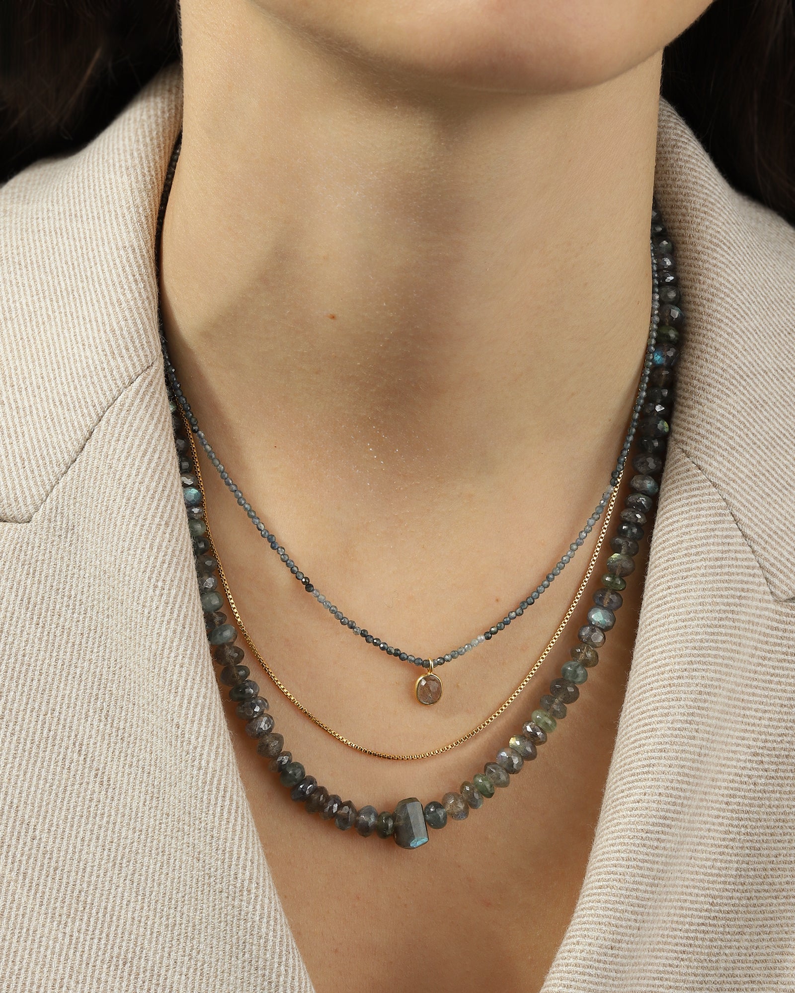 Gem Jar-Labradorite & Aquamarine Mix Beaded Necklace | 6.5mm-Necklaces-Blue Ruby Jewellery-Vancouver Canada