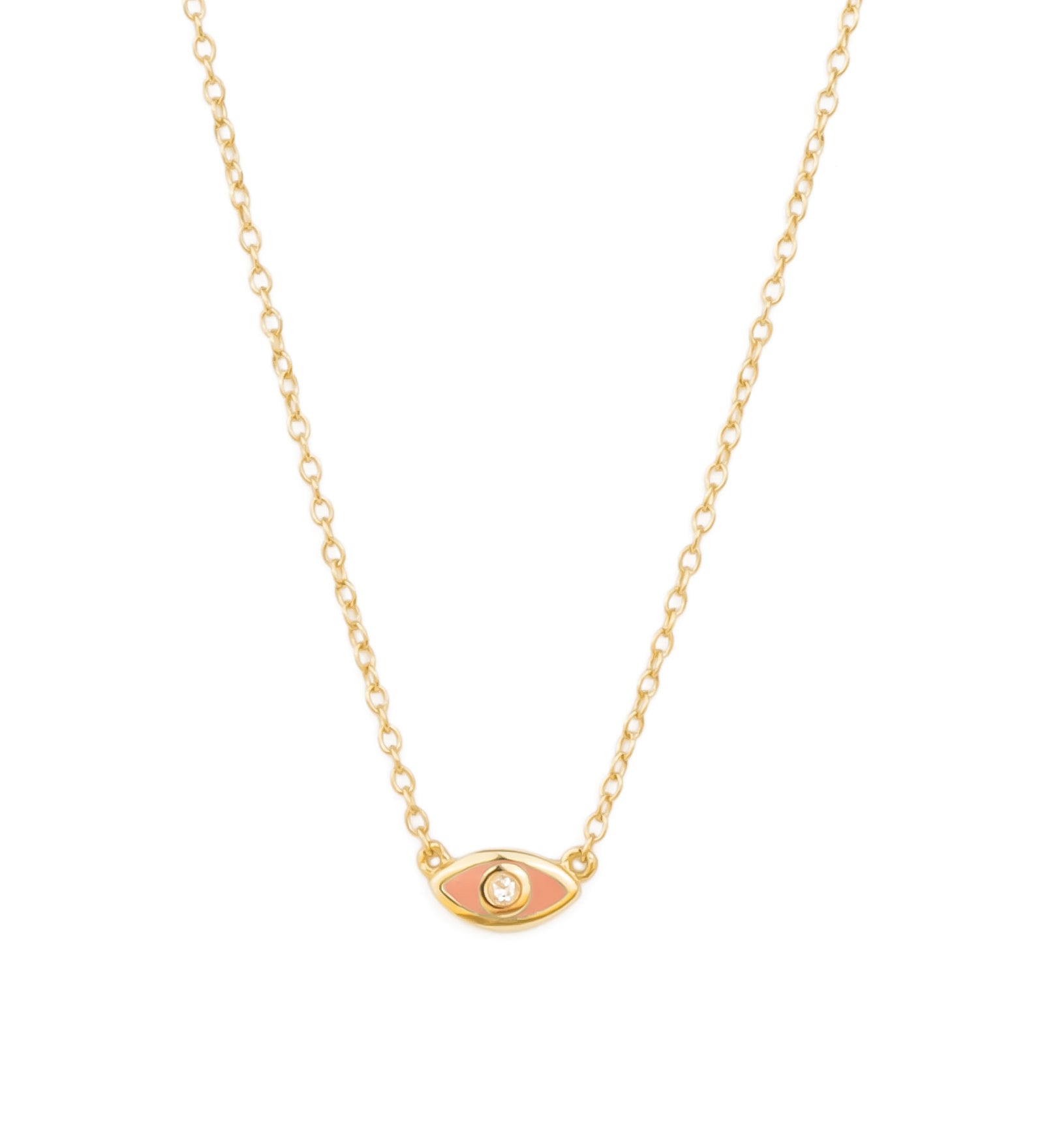 Evil Eye Enamel CZ Necklace 14k Gold Vermeil, Orange Enamel