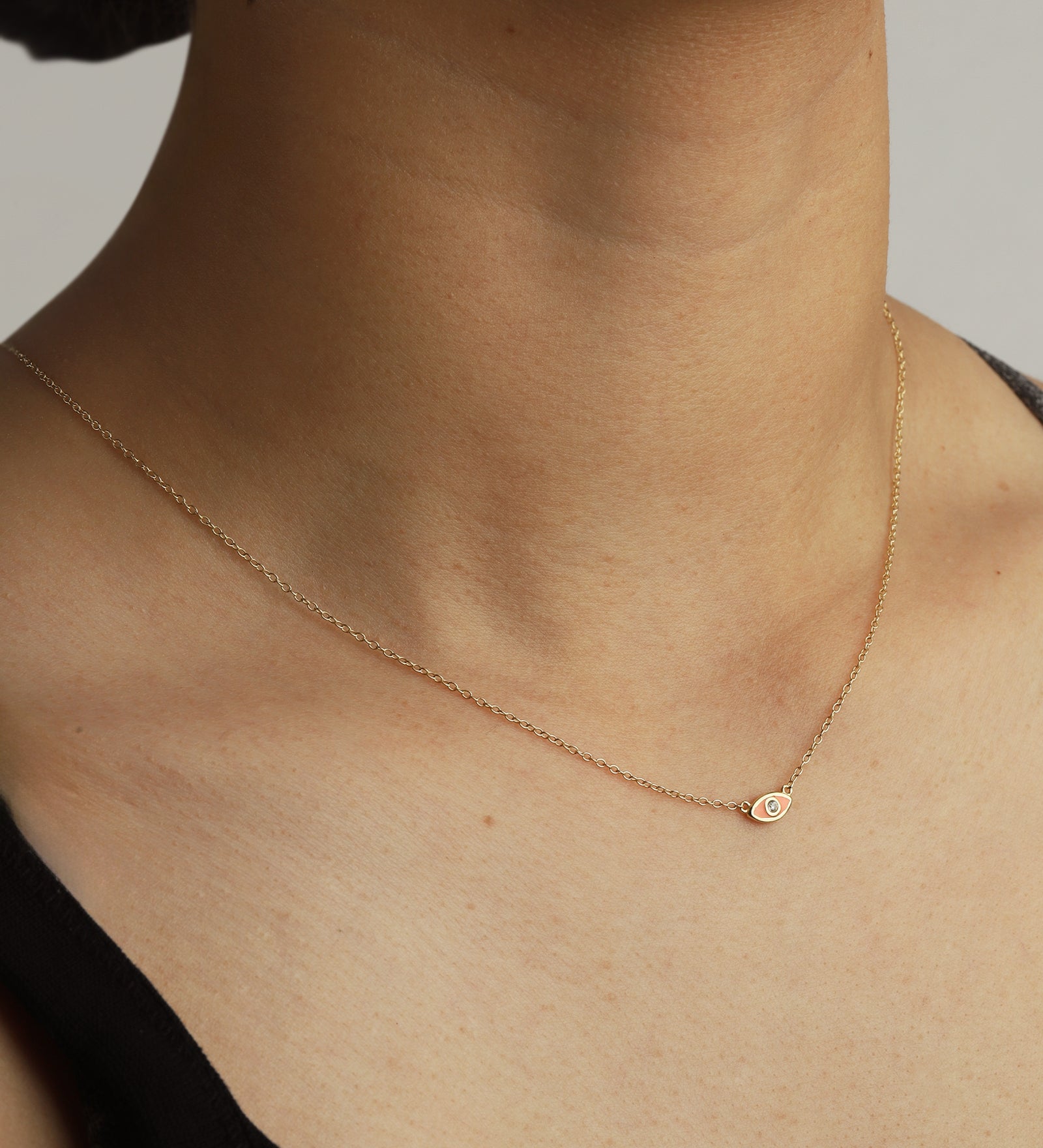 Evil Eye Enamel CZ Necklace 14k Gold Vermeil, Orange Enamel