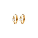 Quiet Icon-Solitaire Pearl Huggies | 11mm-Earrings-14k Gold Vermeil, Pearl-Blue Ruby Jewellery-Vancouver Canada