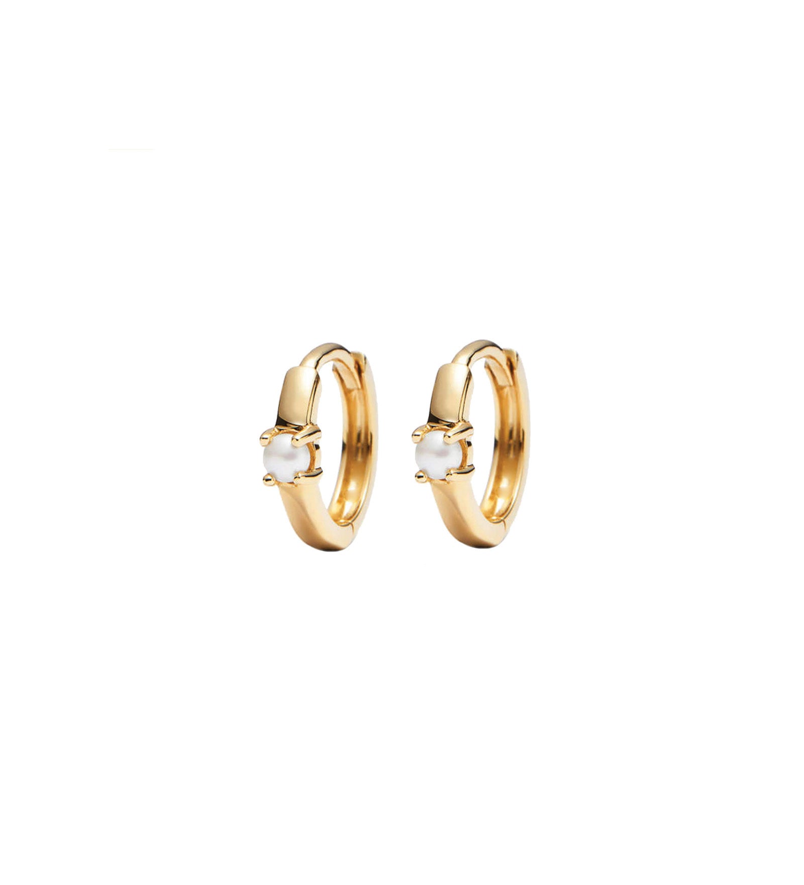 Quiet Icon-Solitaire Pearl Huggies | 11mm-Earrings-14k Gold Vermeil, Pearl-Blue Ruby Jewellery-Vancouver Canada